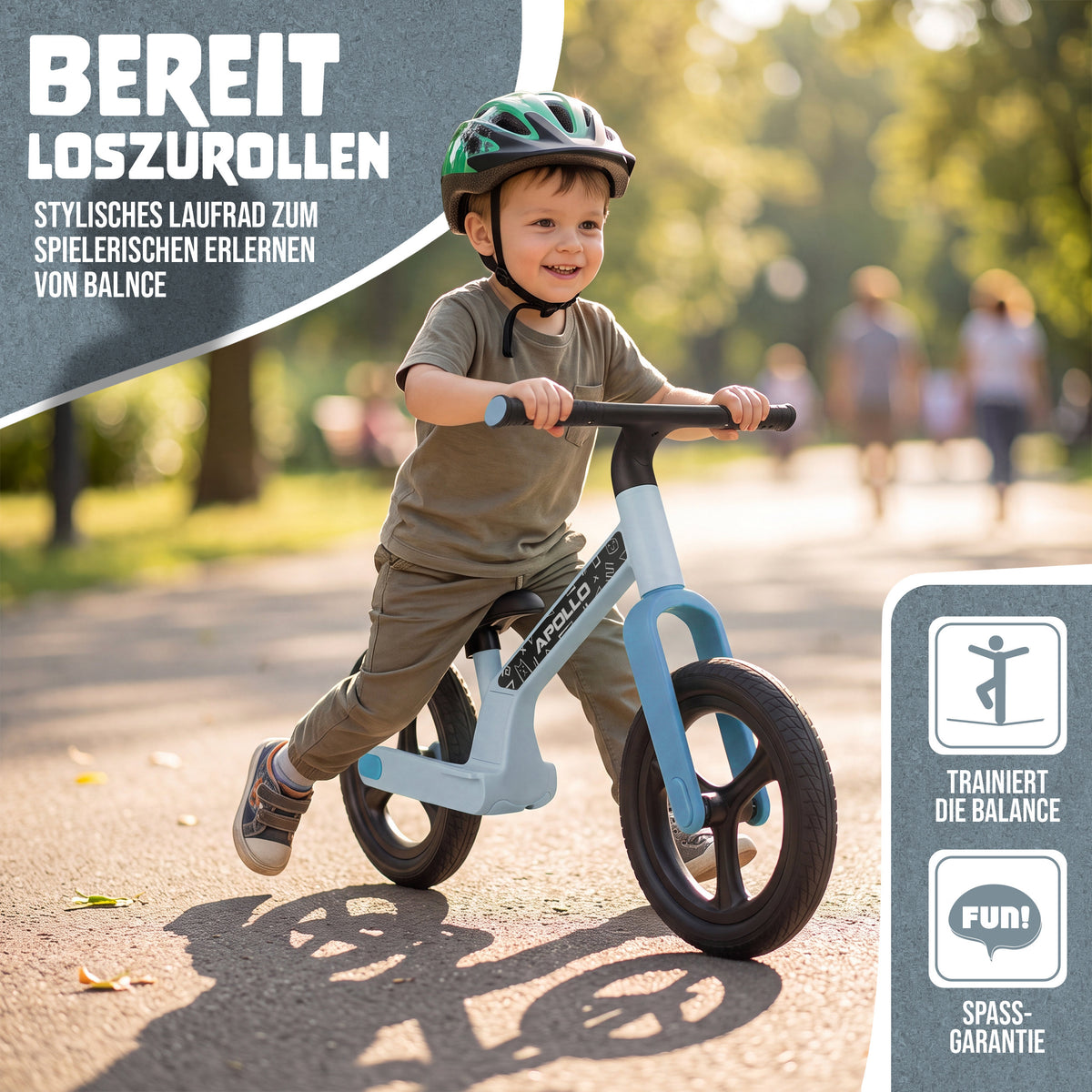 Apollo Funsport CH Trailbuddy LED Laufrad für Kinder ab 2 Jahre – 12 Zoll Kinderlaufrad mit Beleuchtung Blue