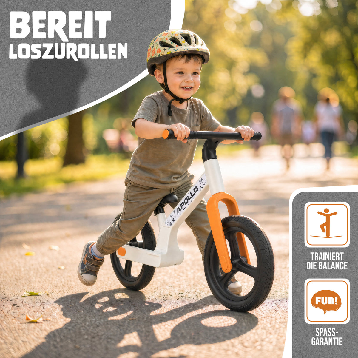 Apollo Funsport CH Trailbuddy LED Laufrad für Kinder ab 2 Jahre – 12 Zoll Kinderlaufrad mit Beleuchtung White