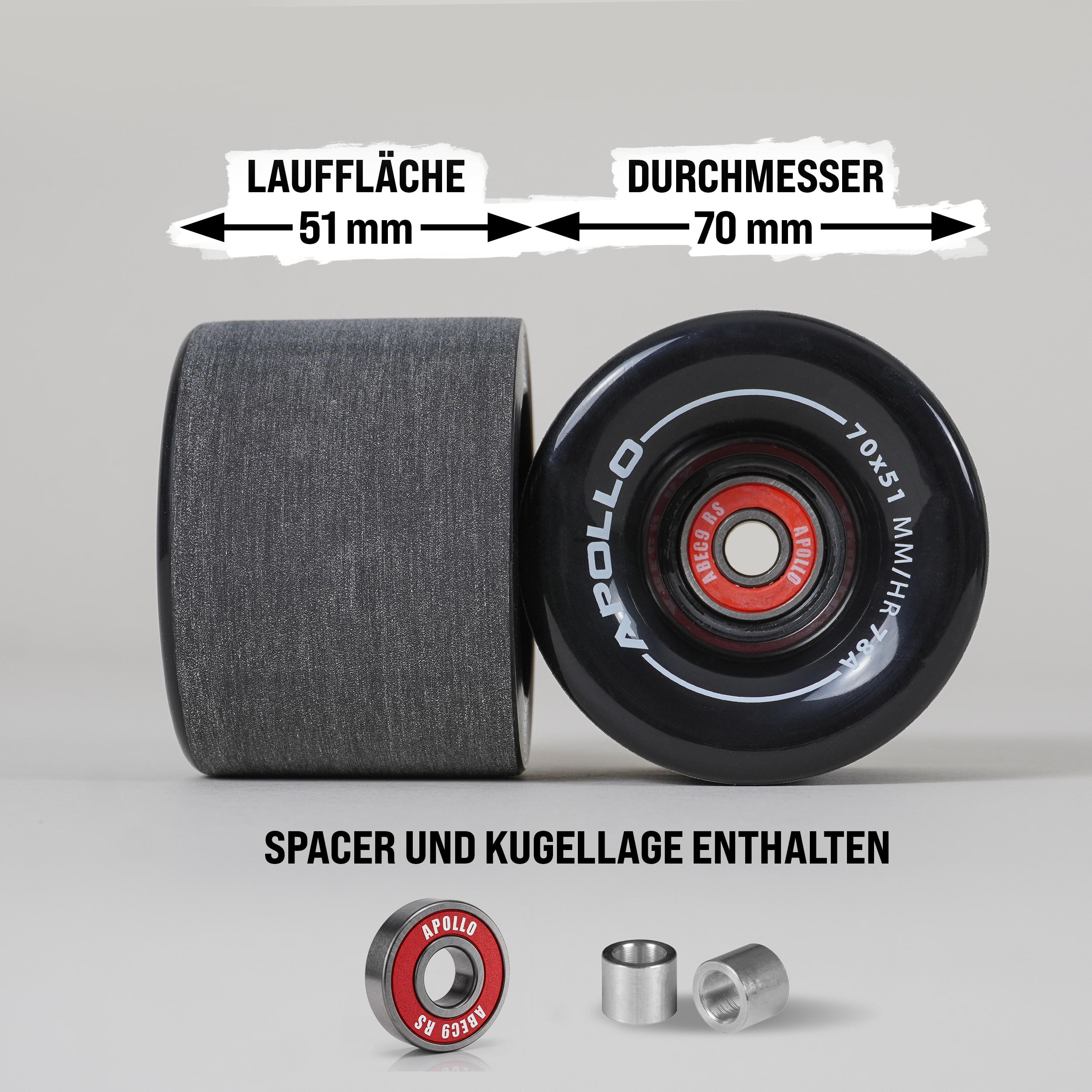 Apollo Funsport CH Apollo Black Longboard & Skateboard Wheels Black - 70 x 51