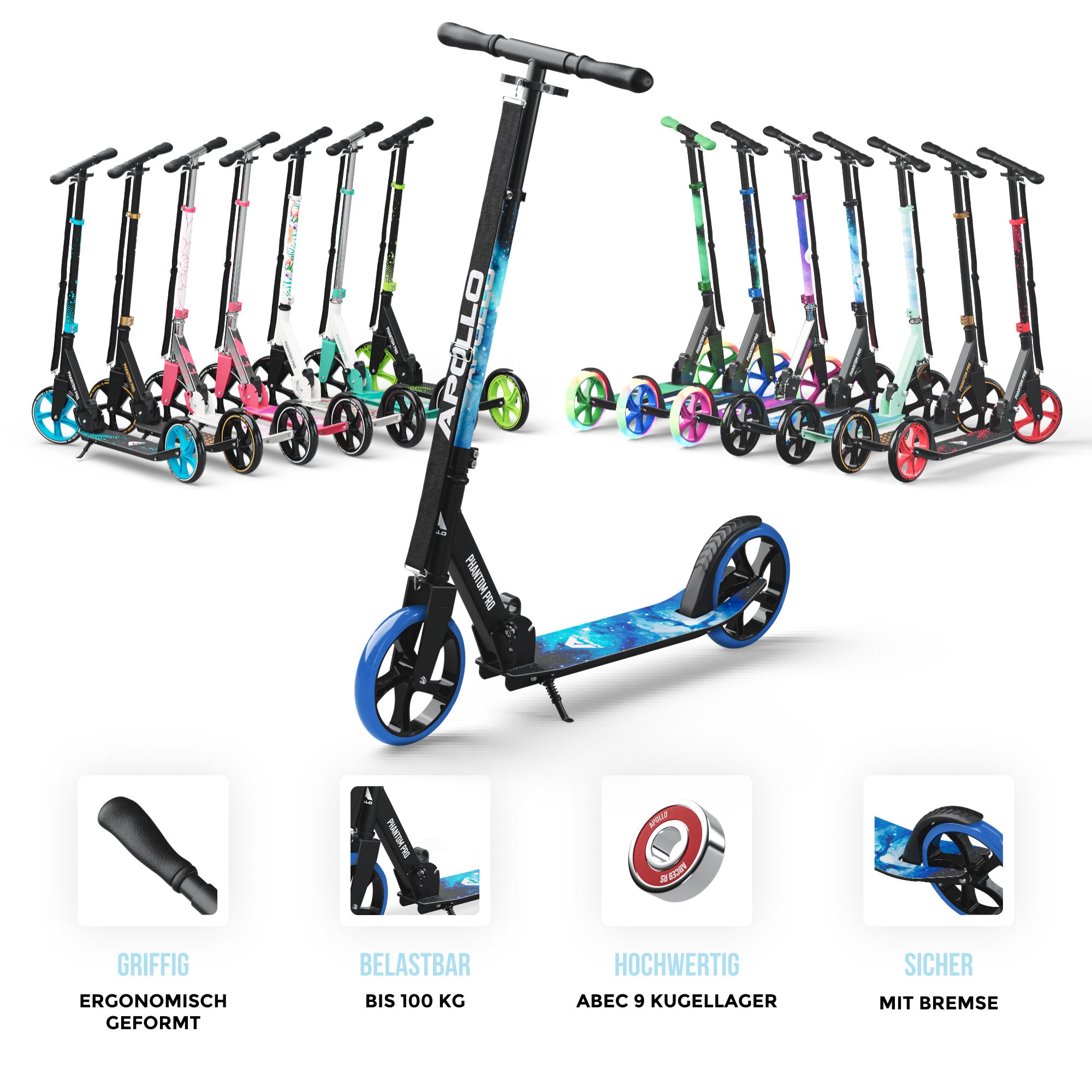 Apollo Klappbarer City Roller für Kinder "Phantom" höhenverstellbarer Tretroller Stars
