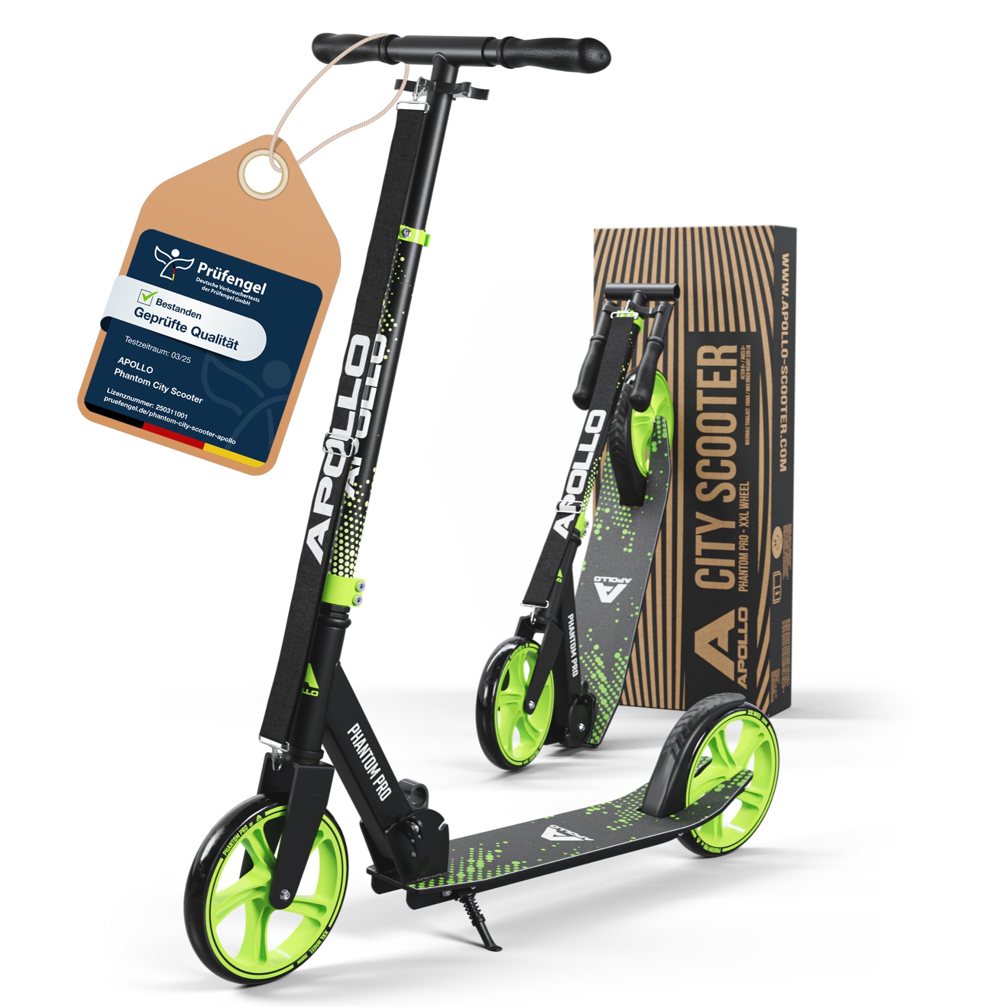 Apollo Klappbarer City Roller für Kinder "Phantom" höhenverstellbarer Tretroller Grün