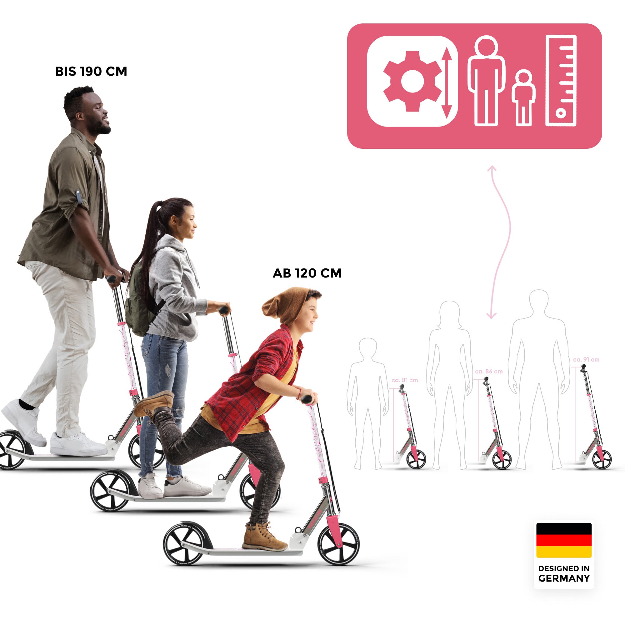 Apollo Klappbarer City Roller für Kinder "Phantom" höhenverstellbarer Tretroller Pink