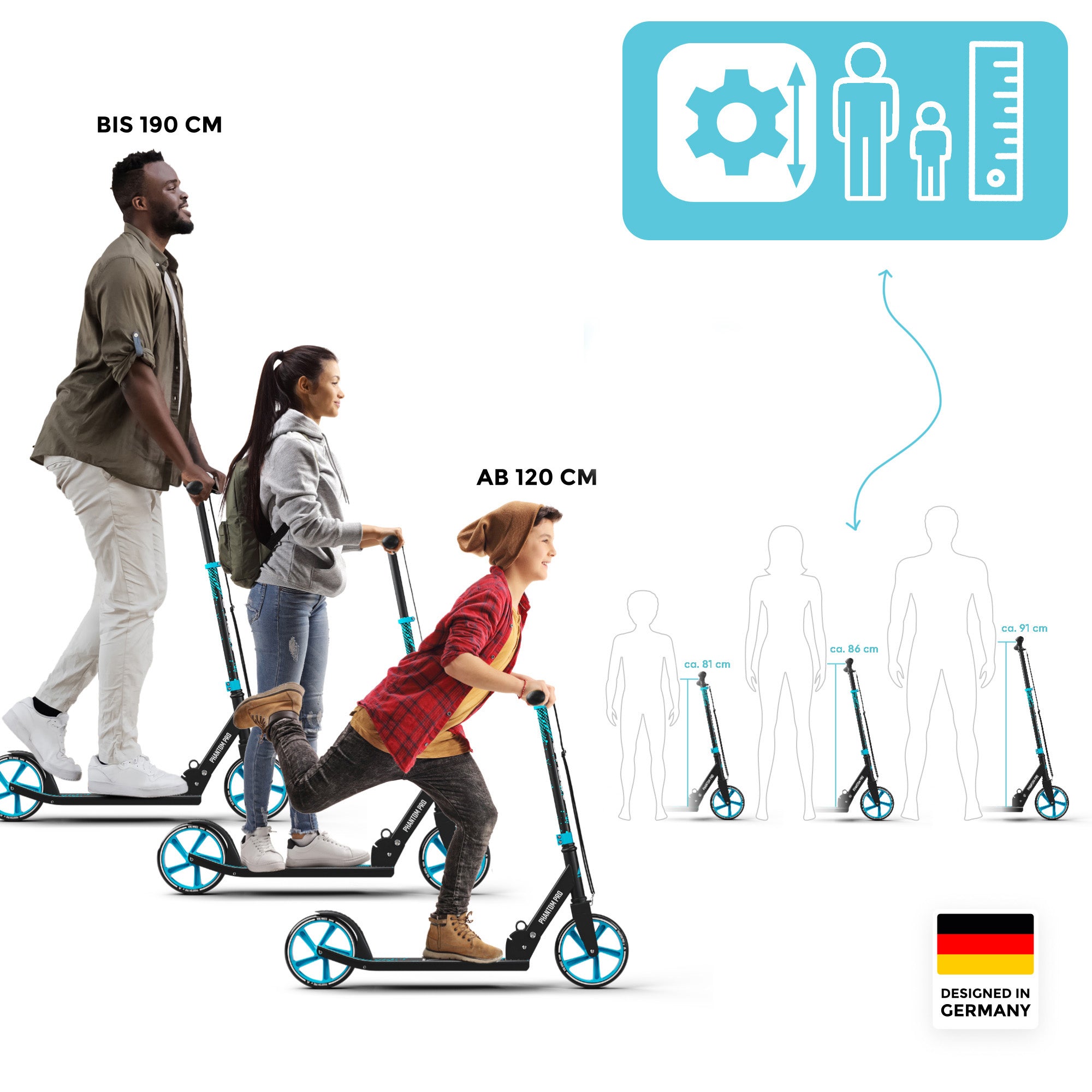 Apollo Klappbarer City Roller für Kinder "Phantom" höhenverstellbarer Tretroller Blau