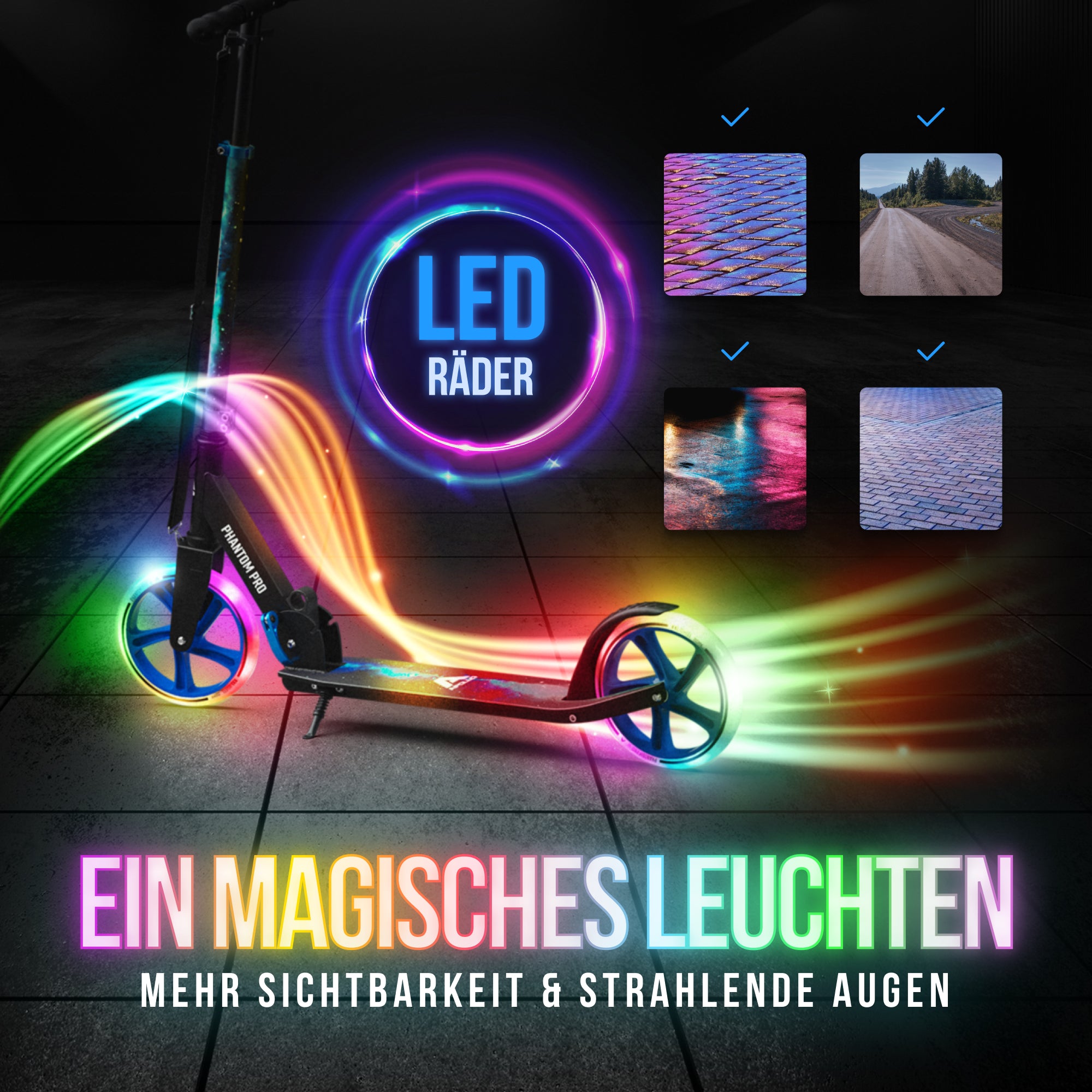 Apollo Klappbarer City Roller für Kinder "Phantom" höhenverstellbarer Tretroller Universe