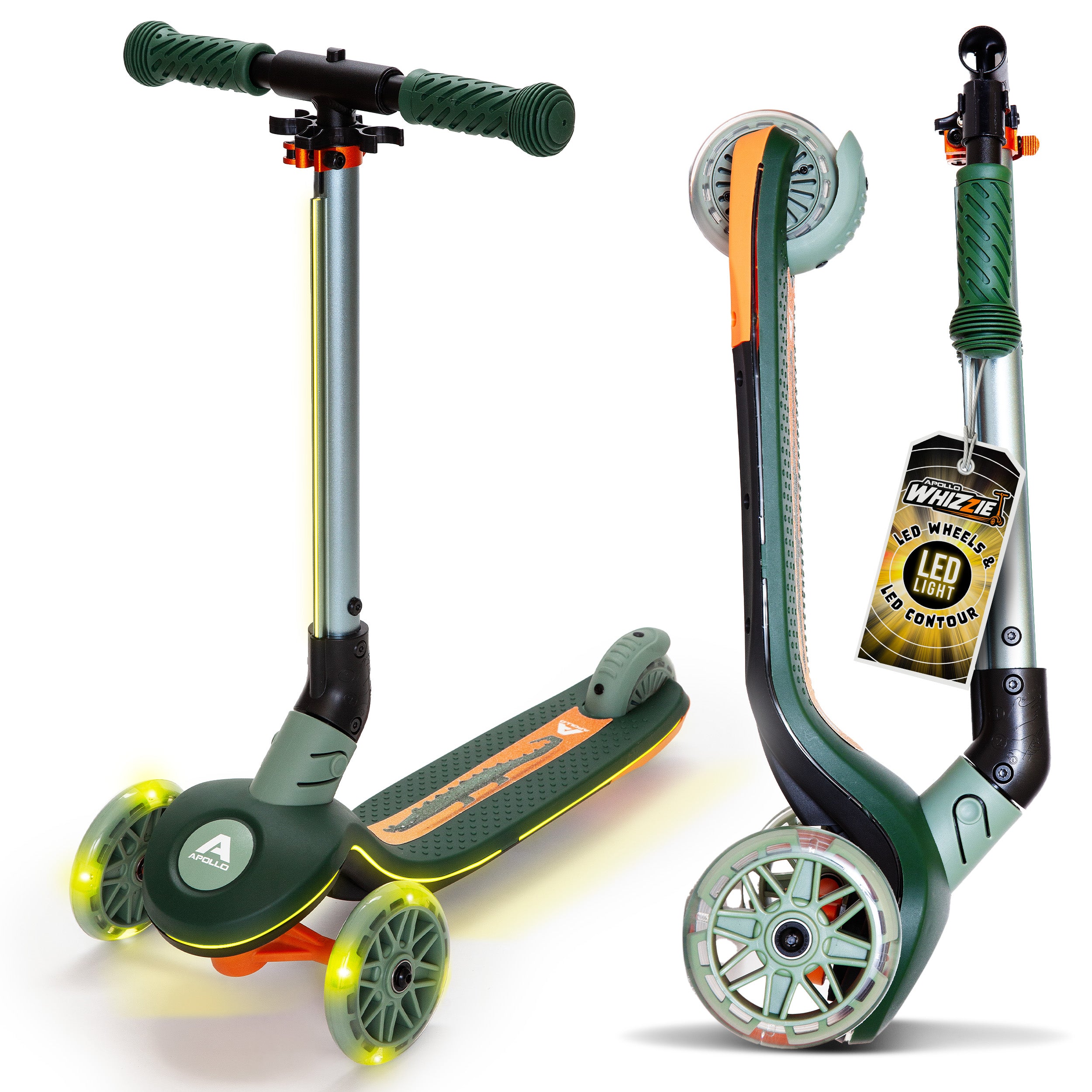 Apollo Funsport CH Apollo Whizzie LED Kinderroller, höhenverstellbarer Dreiradscooter für Kinder ab 3 Jahre Croco