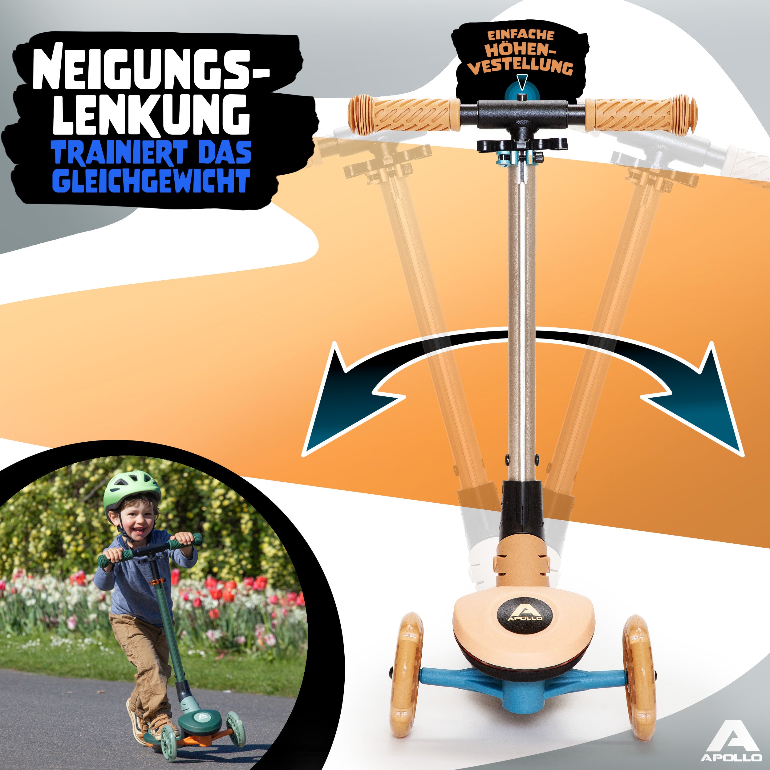 Apollo Funsport CH Apollo Whizzie LED Kinderroller, höhenverstellbarer Dreiradscooter für Kinder ab 3 Jahre Giraffe