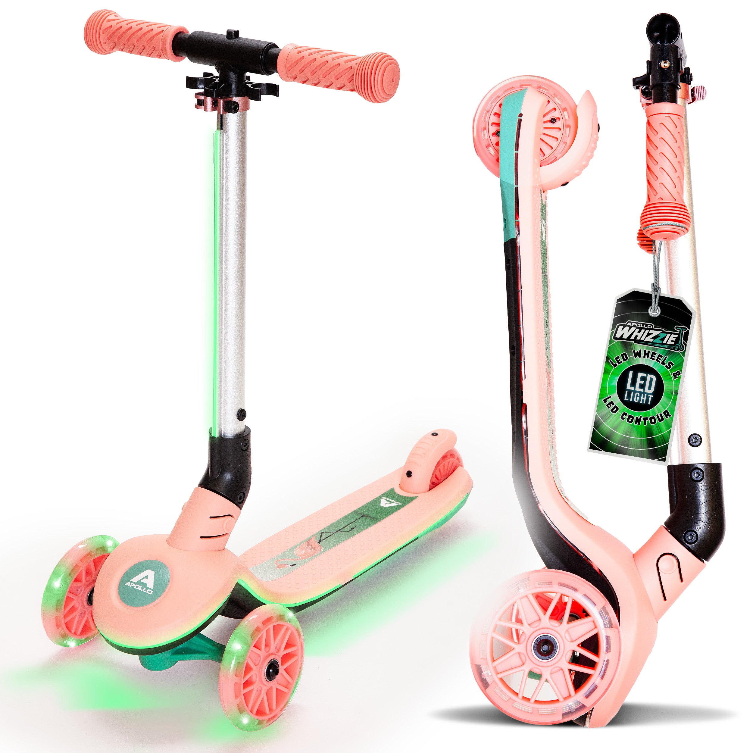 Apollo Funsport CH Apollo Whizzie LED Kinderroller, höhenverstellbarer Dreiradscooter für Kinder ab 3 Jahre Flamingo