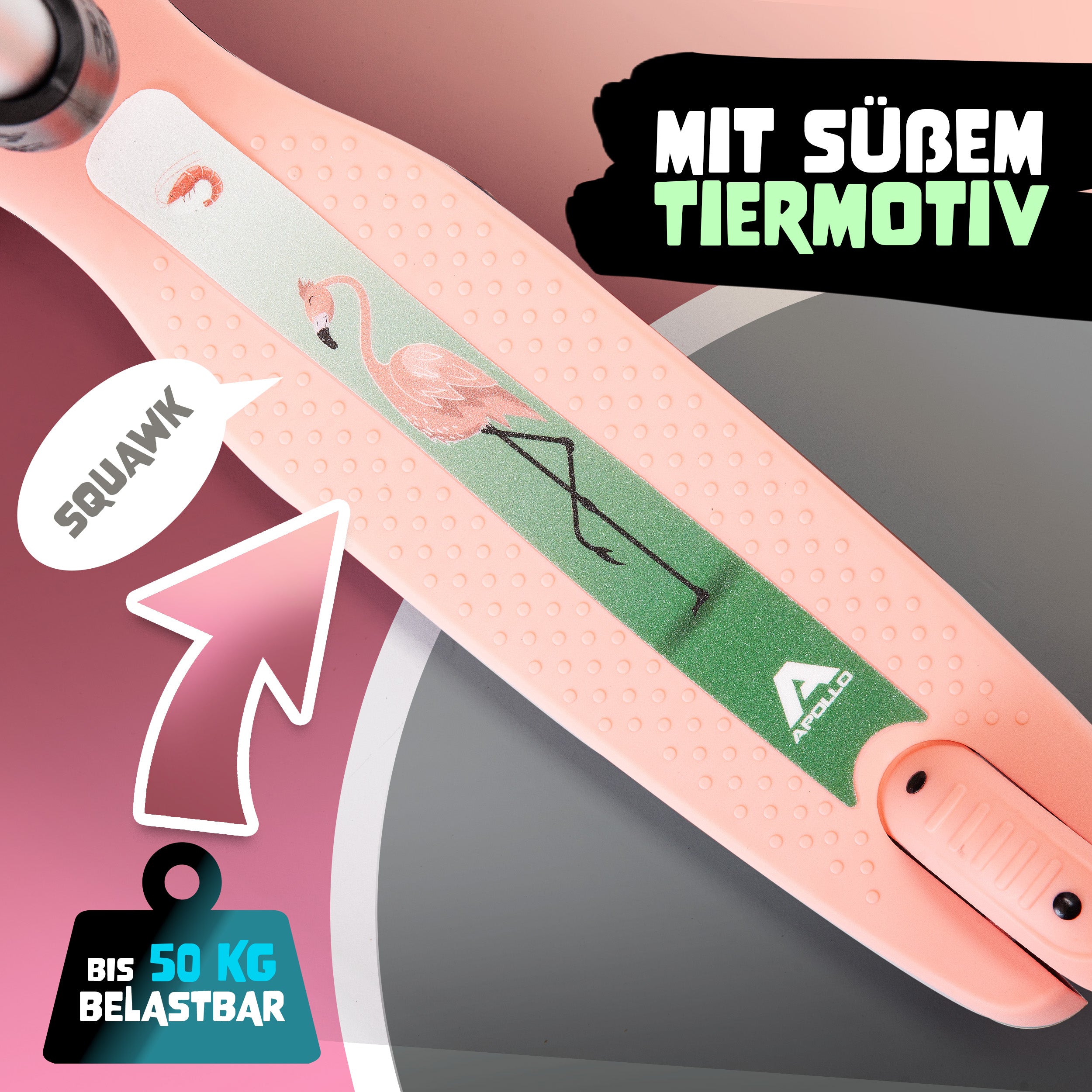 Apollo Funsport CH Apollo Whizzie LED Kinderroller, höhenverstellbarer Dreiradscooter für Kinder ab 3 Jahre Flamingo