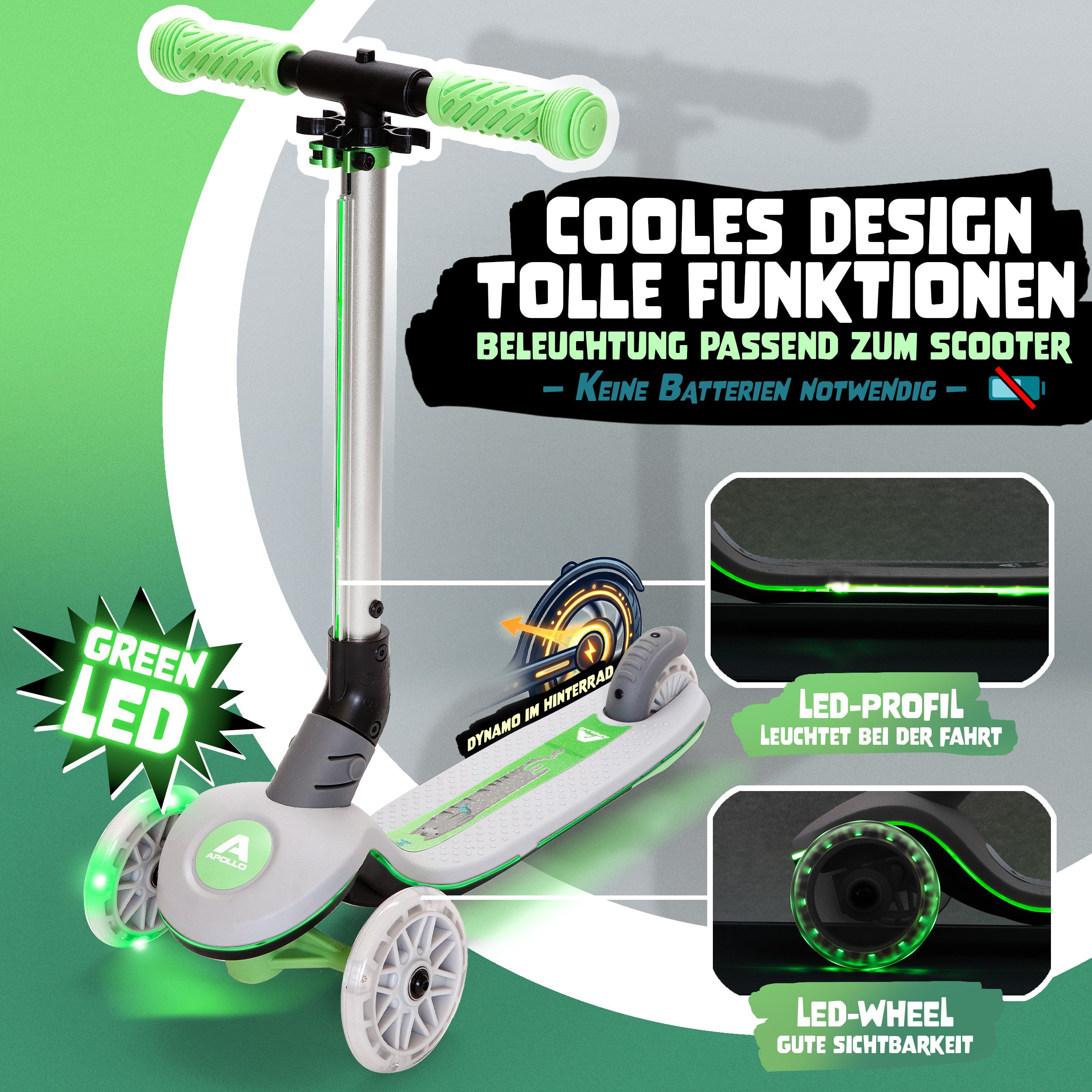 Apollo Funsport CH Apollo Whizzie LED Kinderroller, höhenverstellbarer Dreiradscooter für Kinder ab 3 Jahre Cat