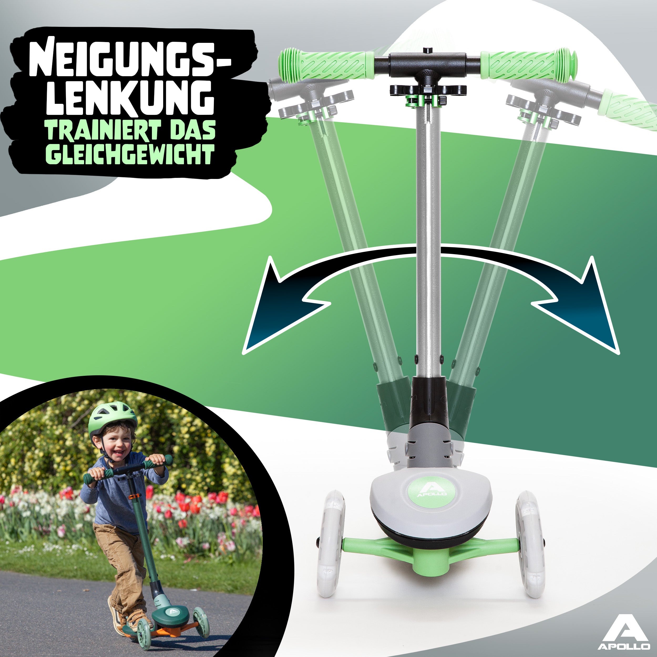 Apollo Funsport CH Apollo Whizzie LED Kinderroller, höhenverstellbarer Dreiradscooter für Kinder ab 3 Jahre Cat