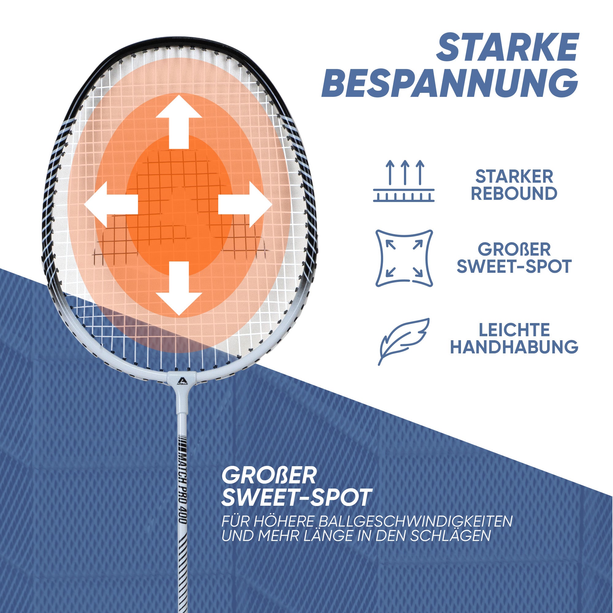 Apollo Funsport CH Badminton Set Match Pro 400 - inkl. Tasche, 2x Schläger, Bälle Weiss Schwarz