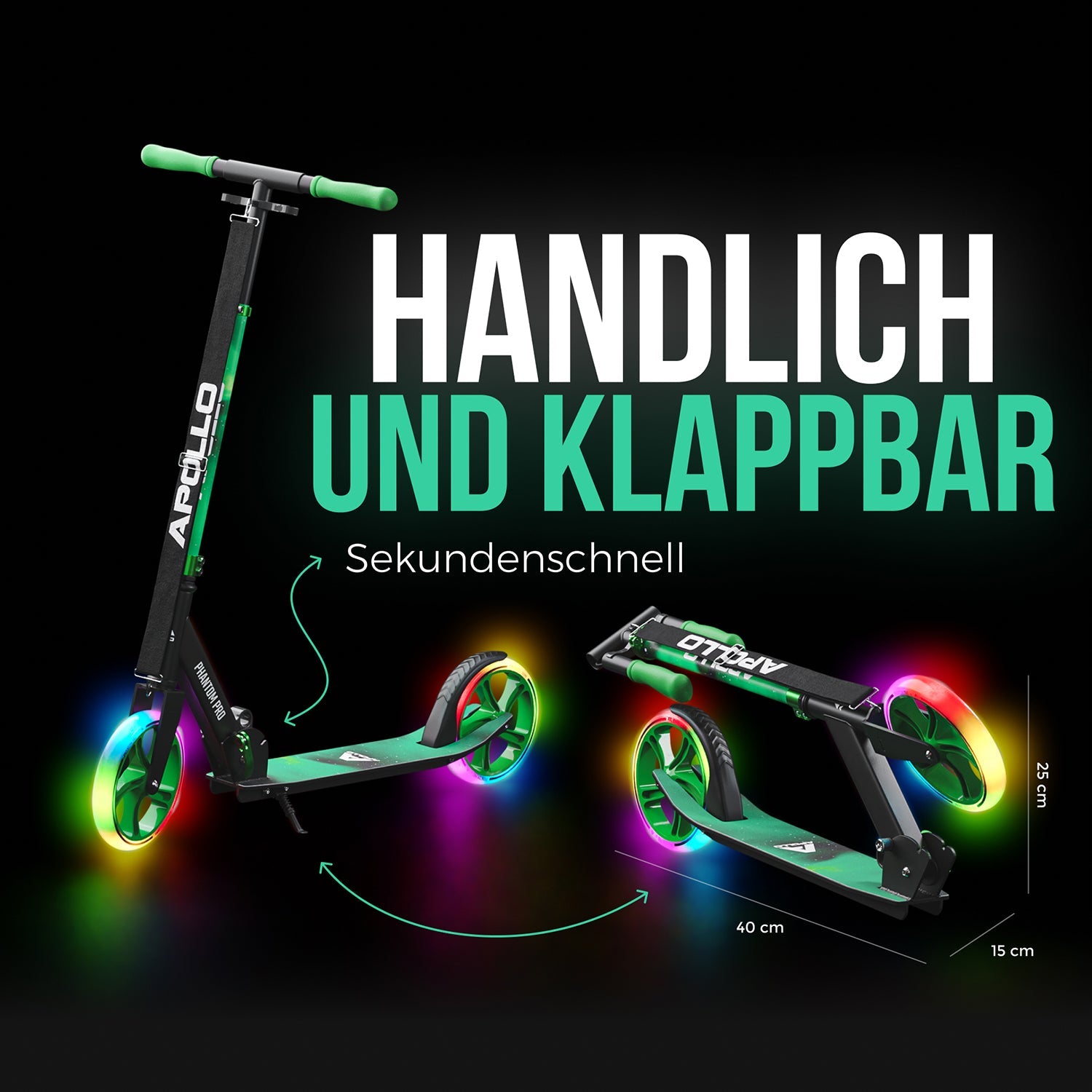 Apollo - Klappbarer City Roller für Kinder "Phantom" höhenverstellbarer Tretroller - Meteor