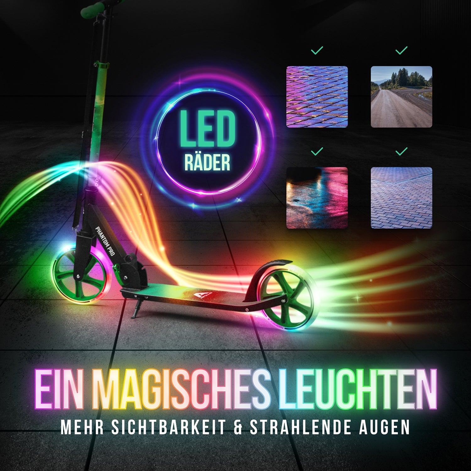 Apollo - Klappbarer City Roller für Kinder "Phantom" höhenverstellbarer Tretroller - Meteor