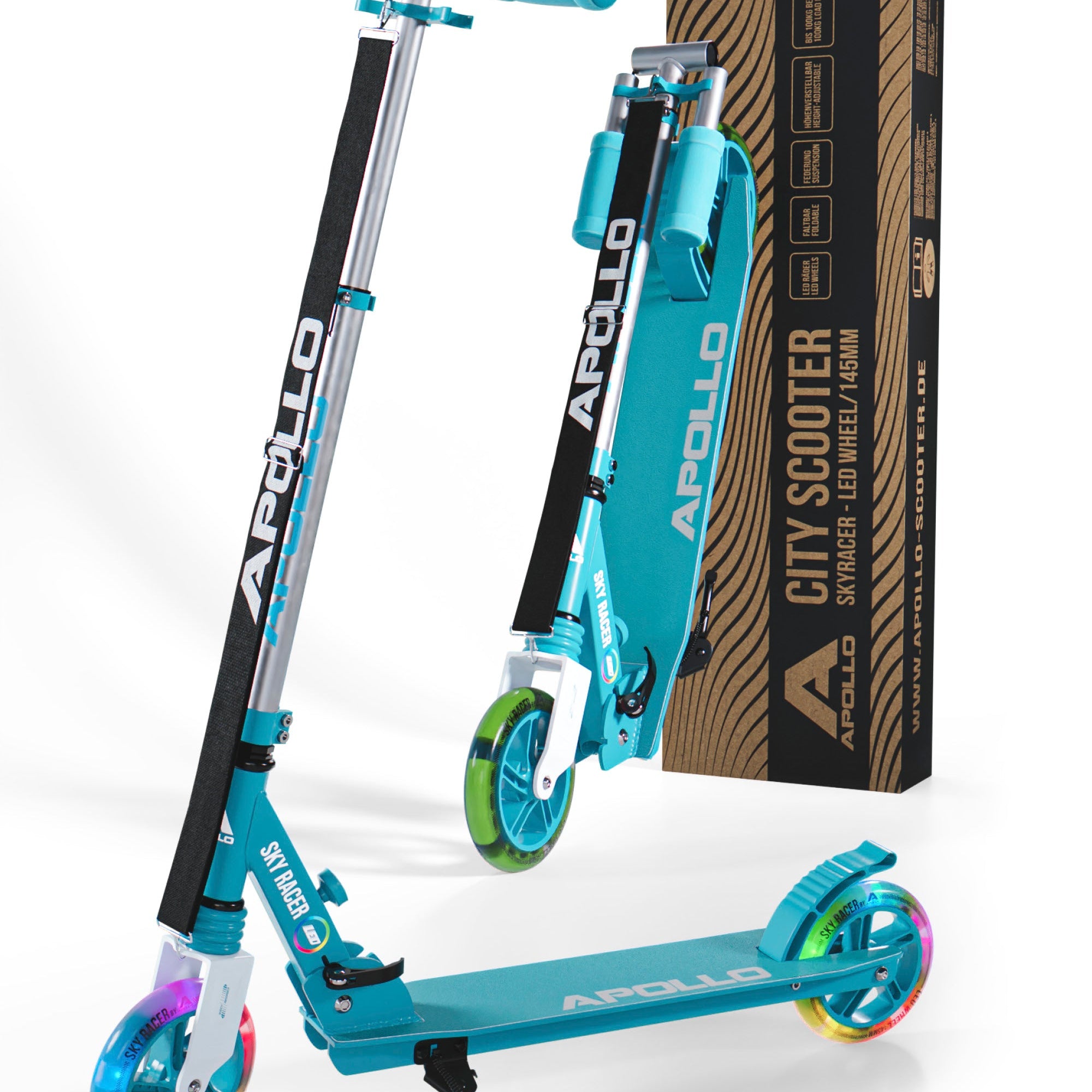 Apollo 145mm City Scooter mit Federung "Skyracer" klappbar und höhenverstellbar Mint