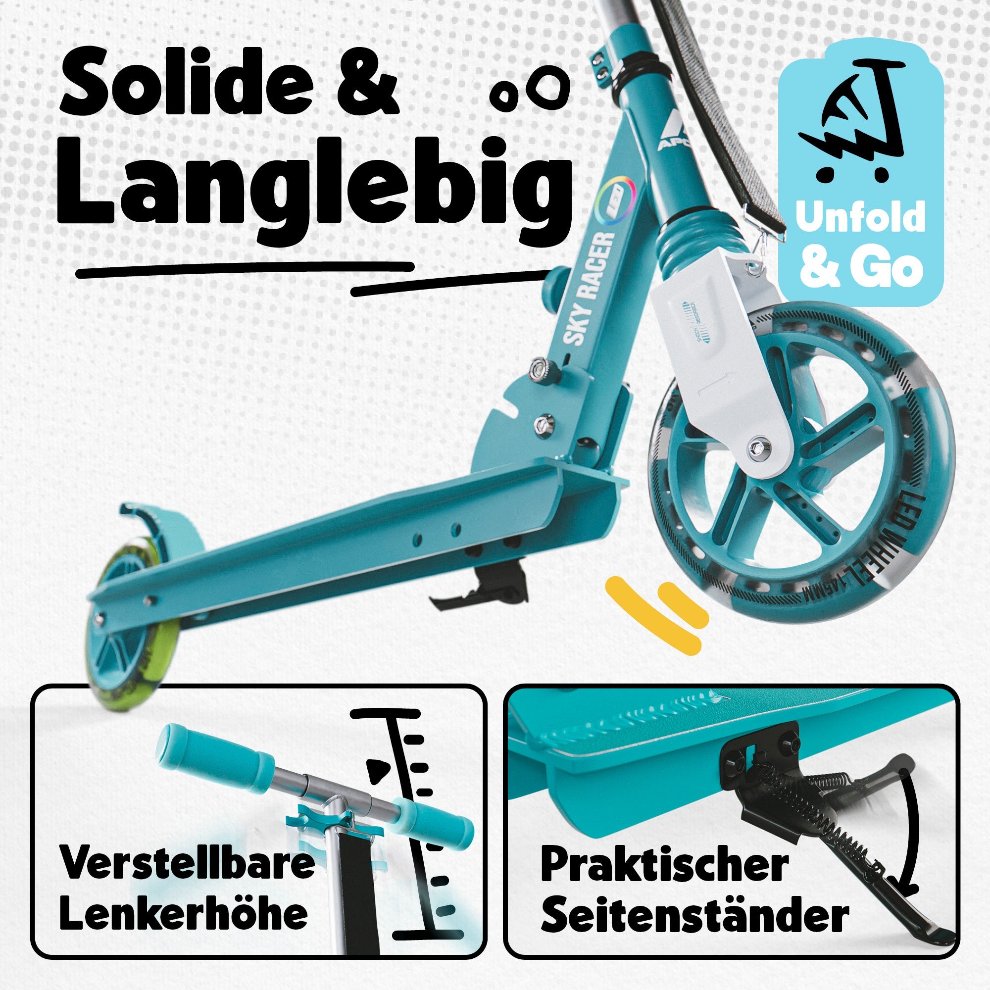 Apollo - 145mm City Scooter mit Federung "Skyracer" klappbar und höhenverstellbar - Mint
