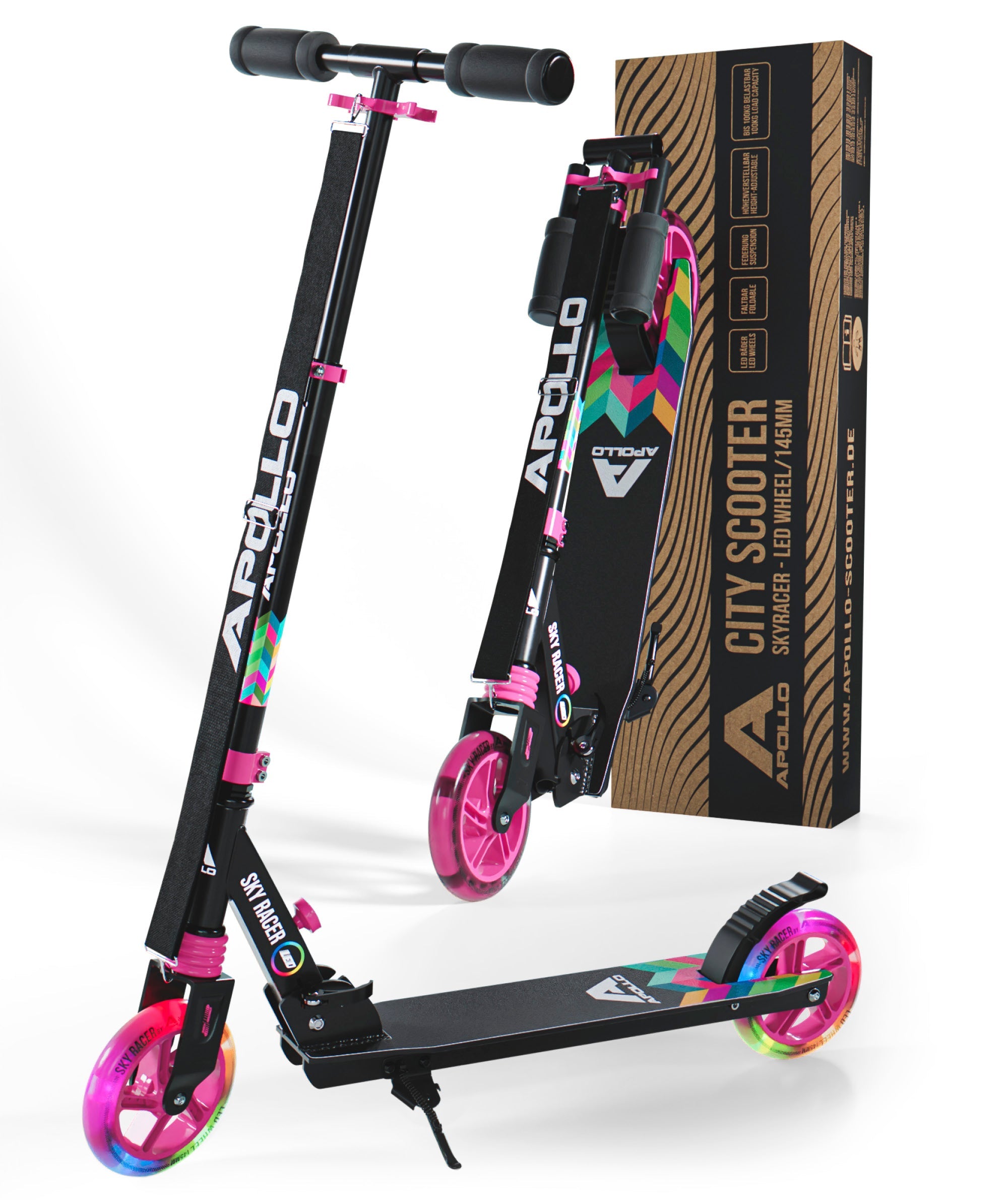 Apollo - 145mm City Scooter mit Federung "Skyracer" klappbar und höhenverstellbar - Bunt
