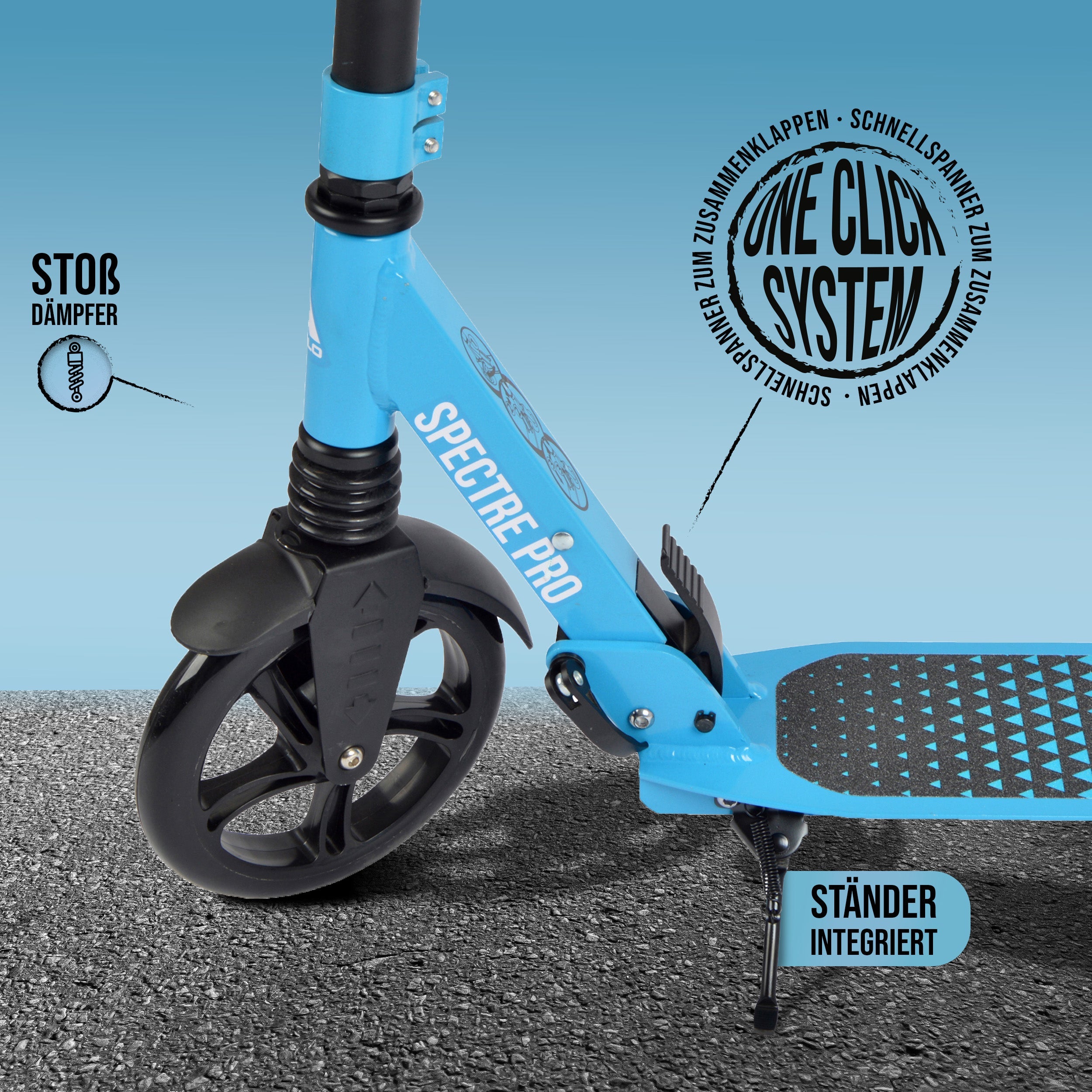 Apollo - Luxus Cityroller mit Doppelfederung "Spectre" City-Roller klapp- und verstellbar - Blau