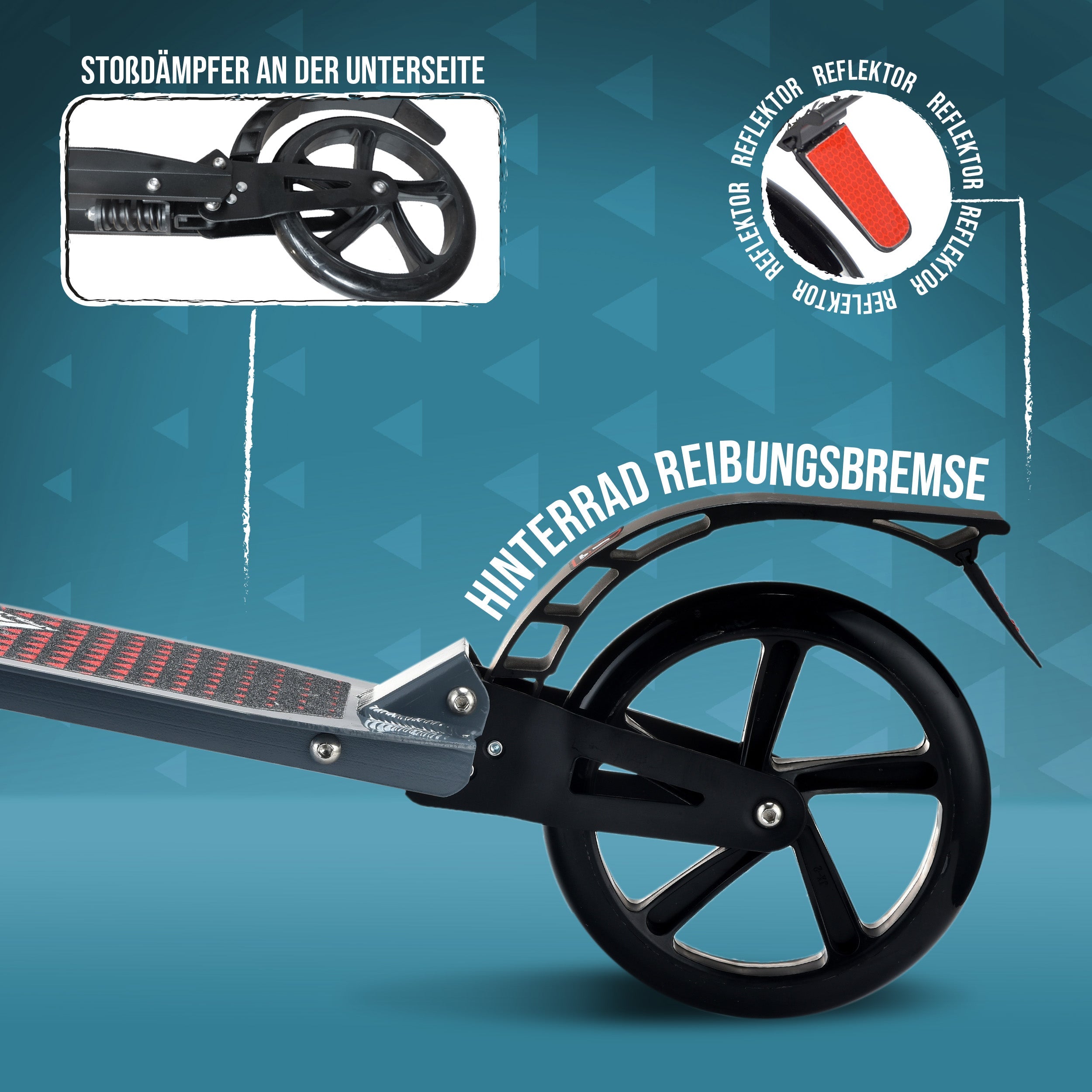 Apollo - Luxus Cityroller mit Doppelfederung "Spectre" City-Roller klapp- und verstellbar - Grau Rot