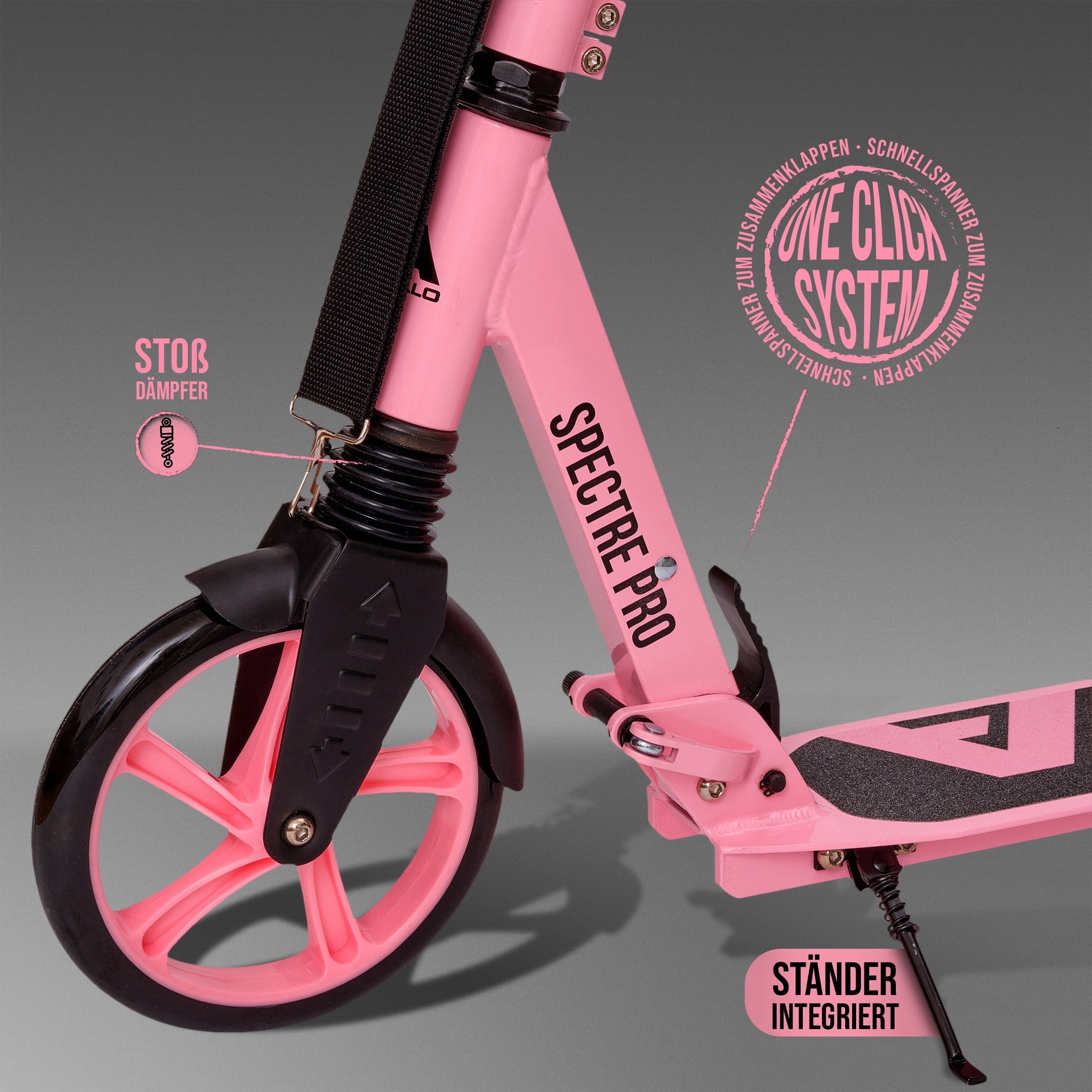 Apollo - Luxus Cityroller mit Doppelfederung "Spectre" City-Roller klapp- und verstellbar - Schwarz Rosa