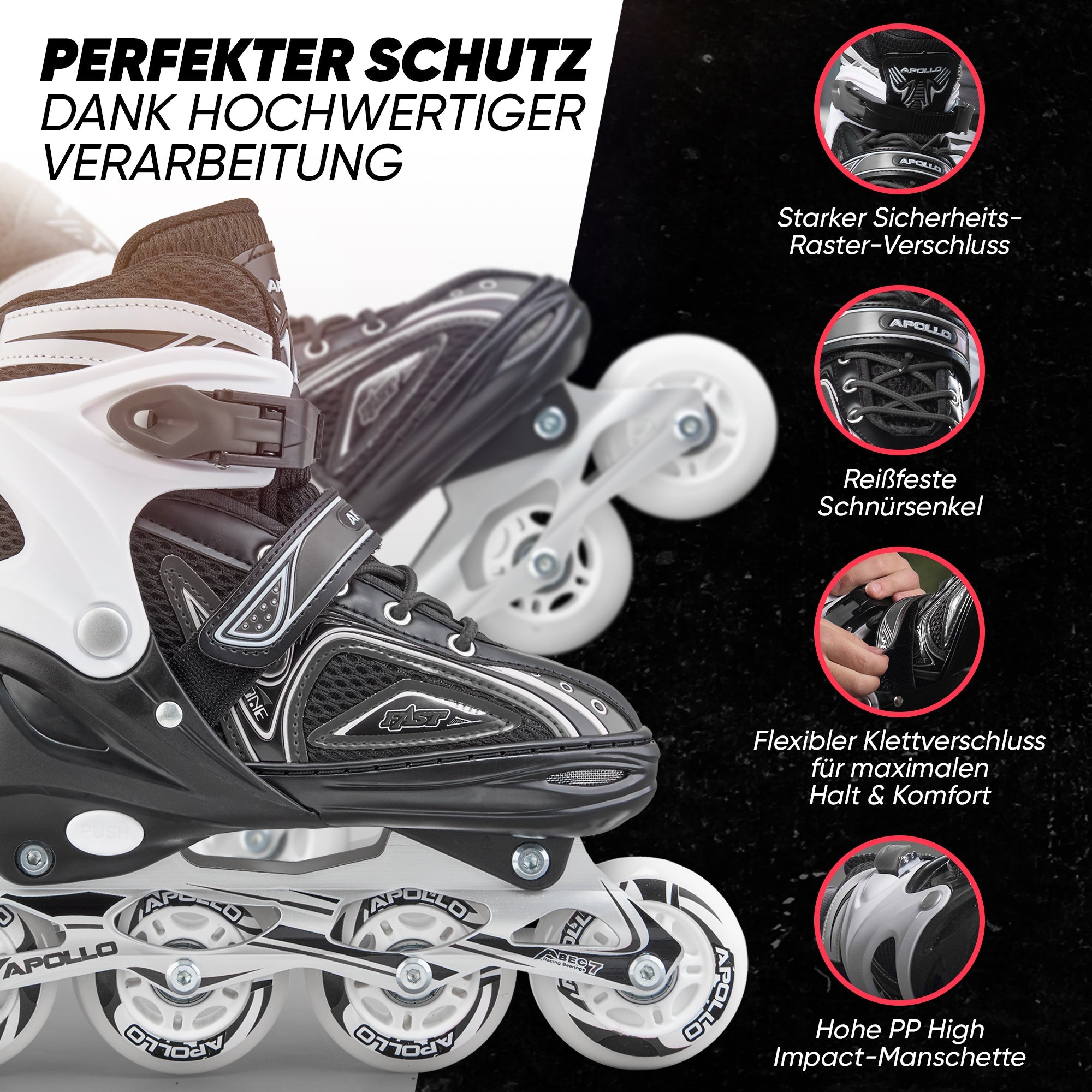 Apollo - Super Blade größenverstellbare Inlineskates - Schwarz -