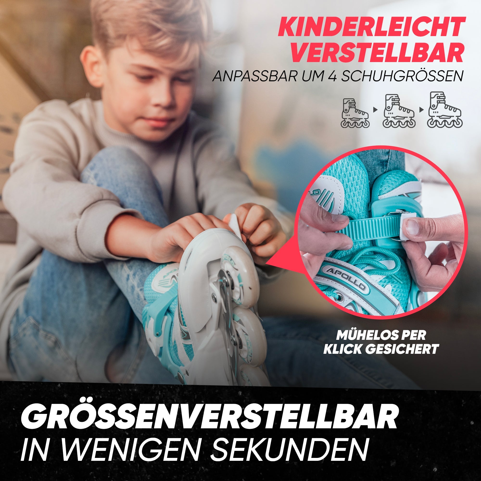 Apollo - Super Blade größenverstellbare Inlineskates - Weiss Türkis -