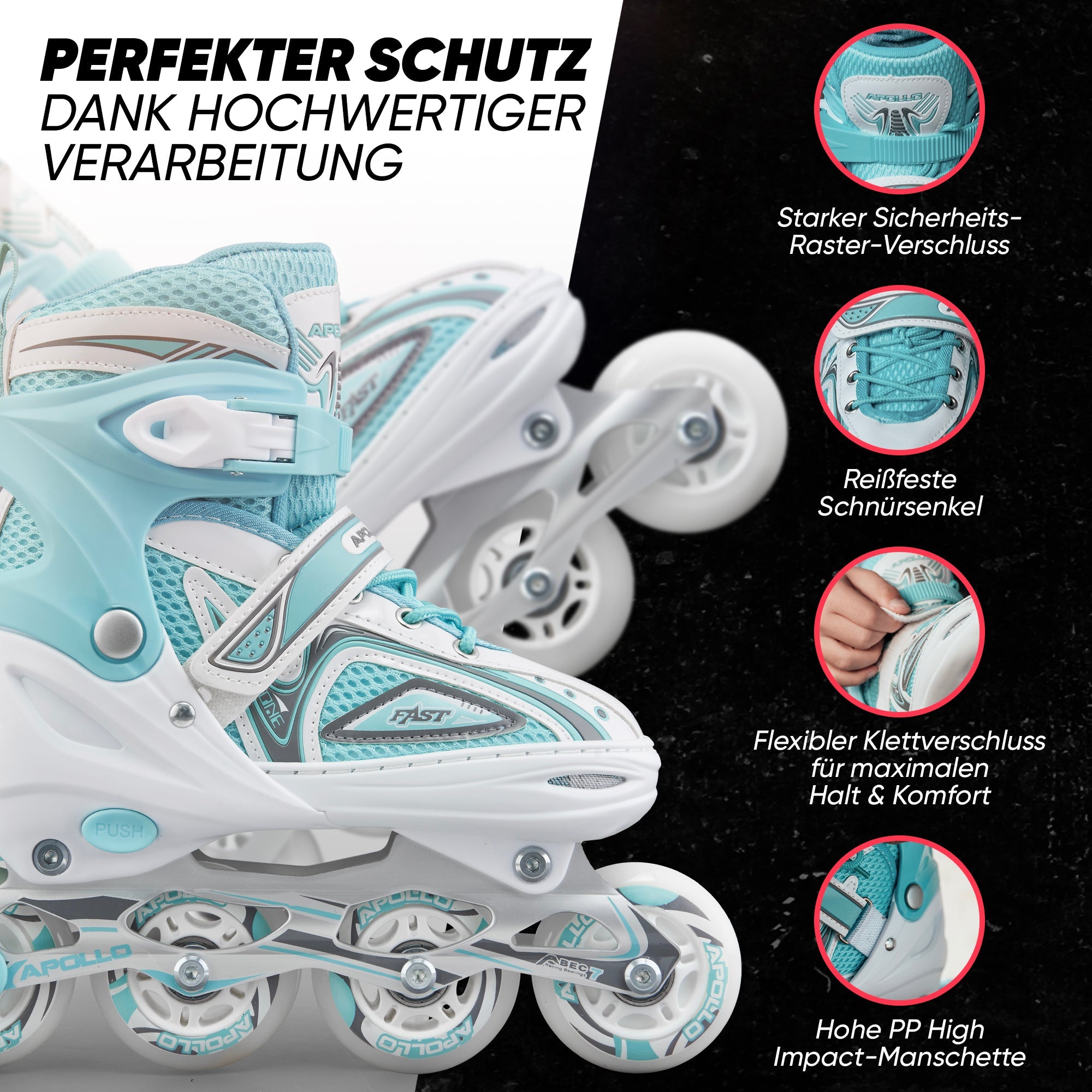 Apollo - Super Blade größenverstellbare Inlineskates - Weiss Türkis -