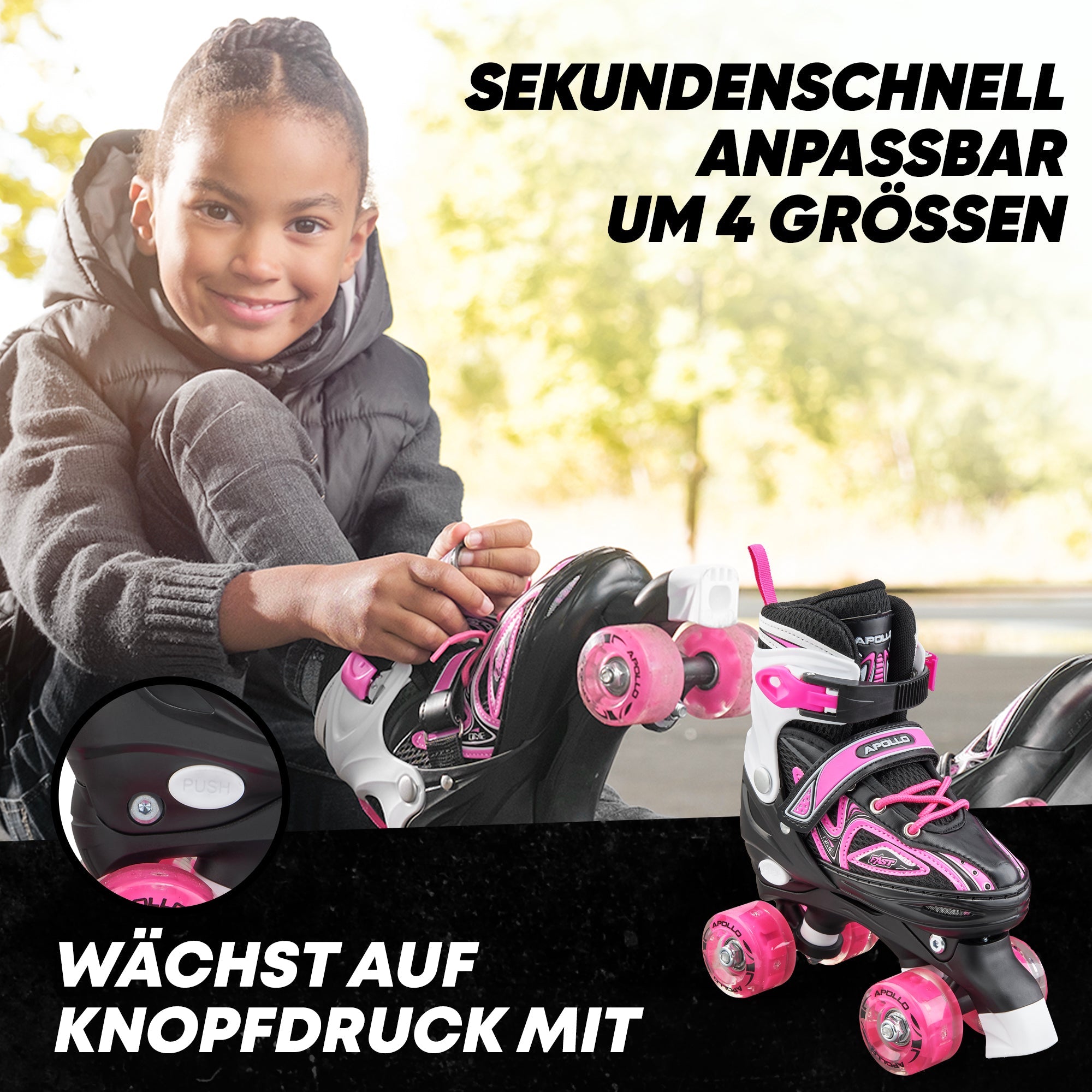 Apollo - Super Quad größenverstellbare verstellbare Rollschuhe für Kinder - Pink -