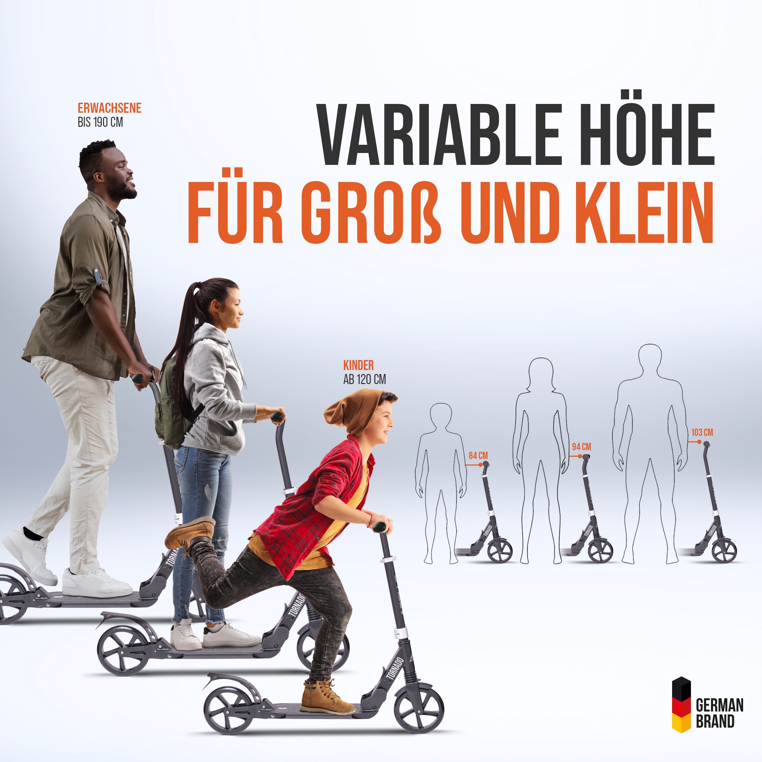 Apollo - High End Scooter Erwachsene - "Tornado 2.0" Cityroller Kinder ab 7 Jahre - Schwarz Silber