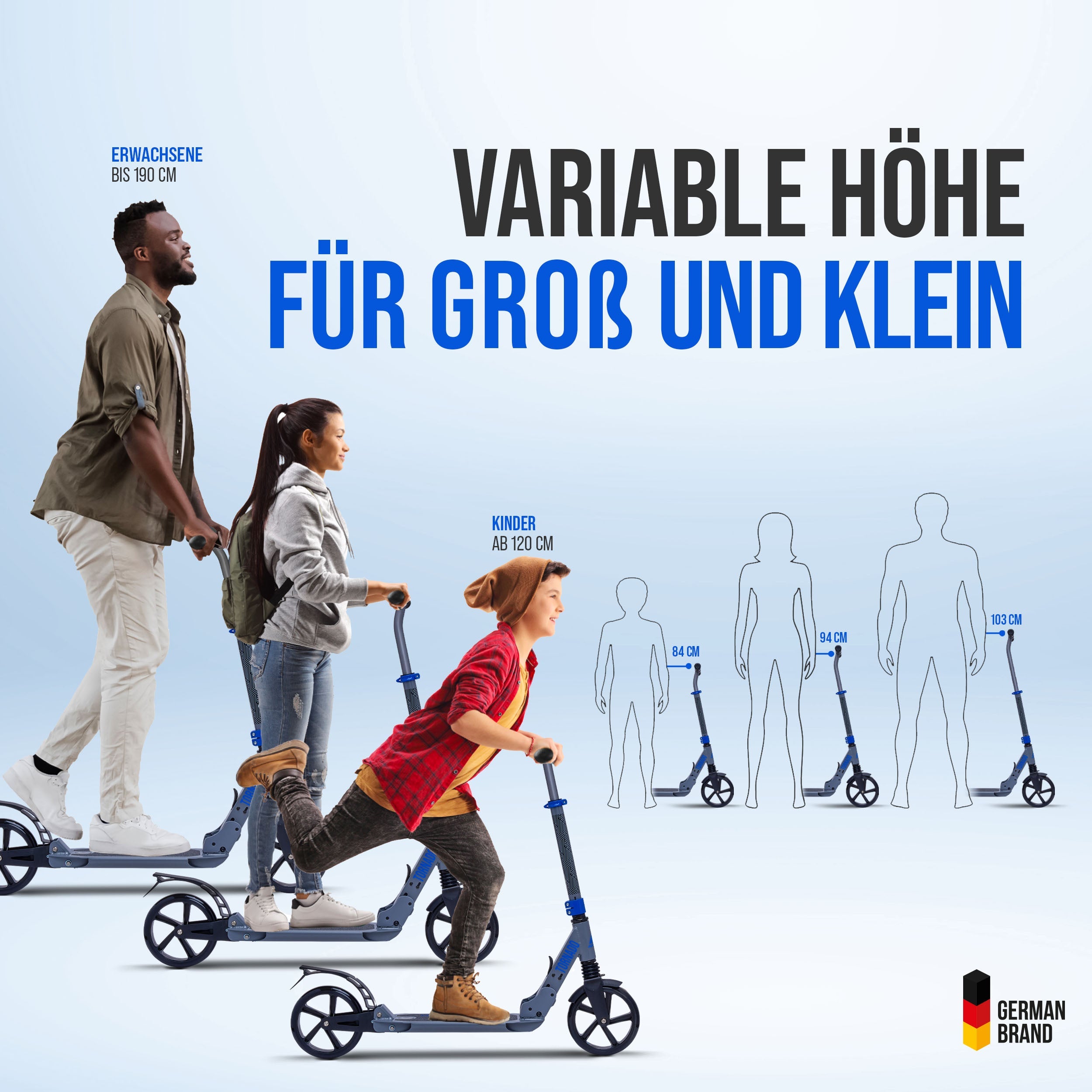 Apollo - High End Scooter Erwachsene - "Tornado 2.0" Cityroller Kinder ab 7 Jahre - Grau Blau