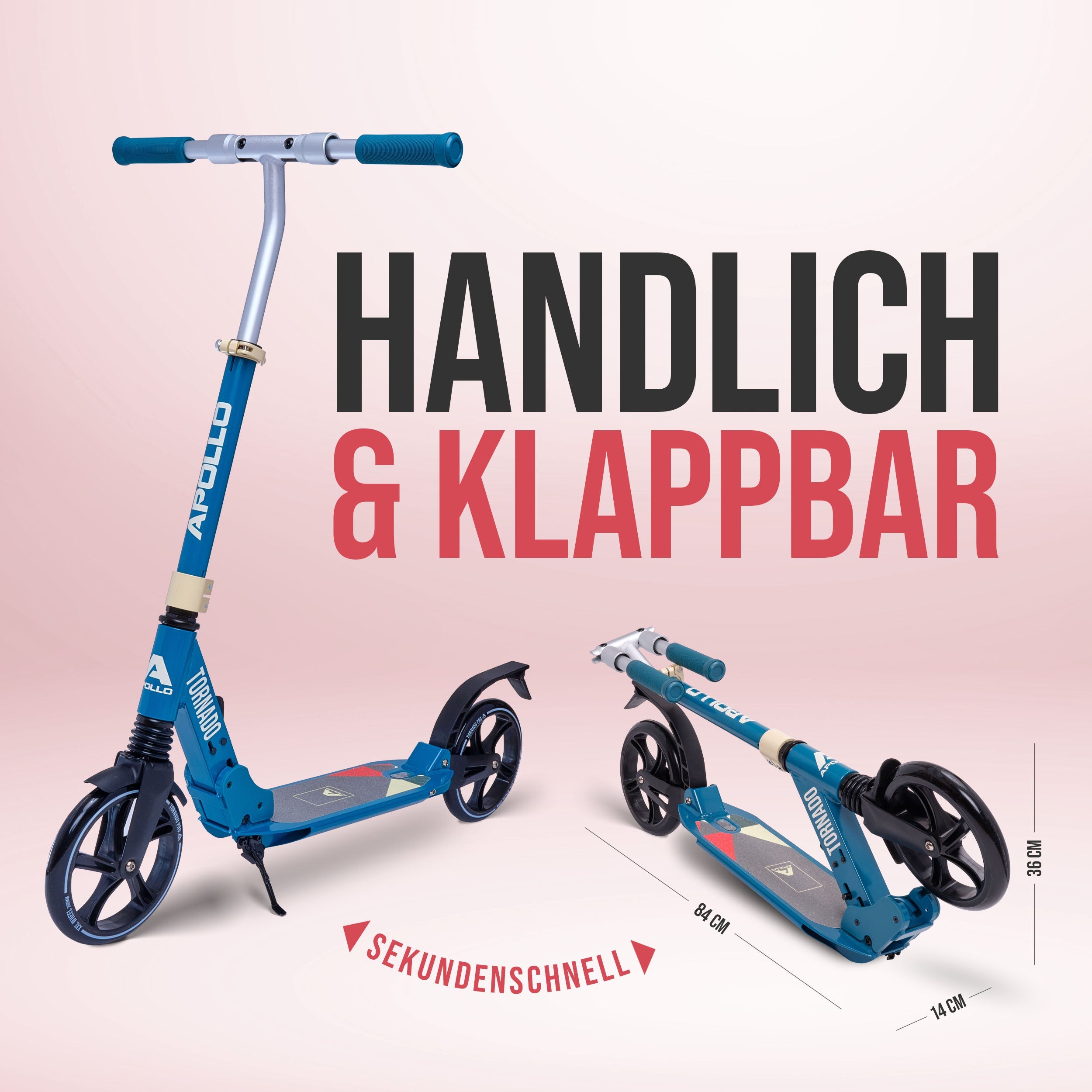 Apollo - High End Scooter Erwachsene - "Tornado 2.0" Cityroller Kinder ab 7 Jahre - Türkis