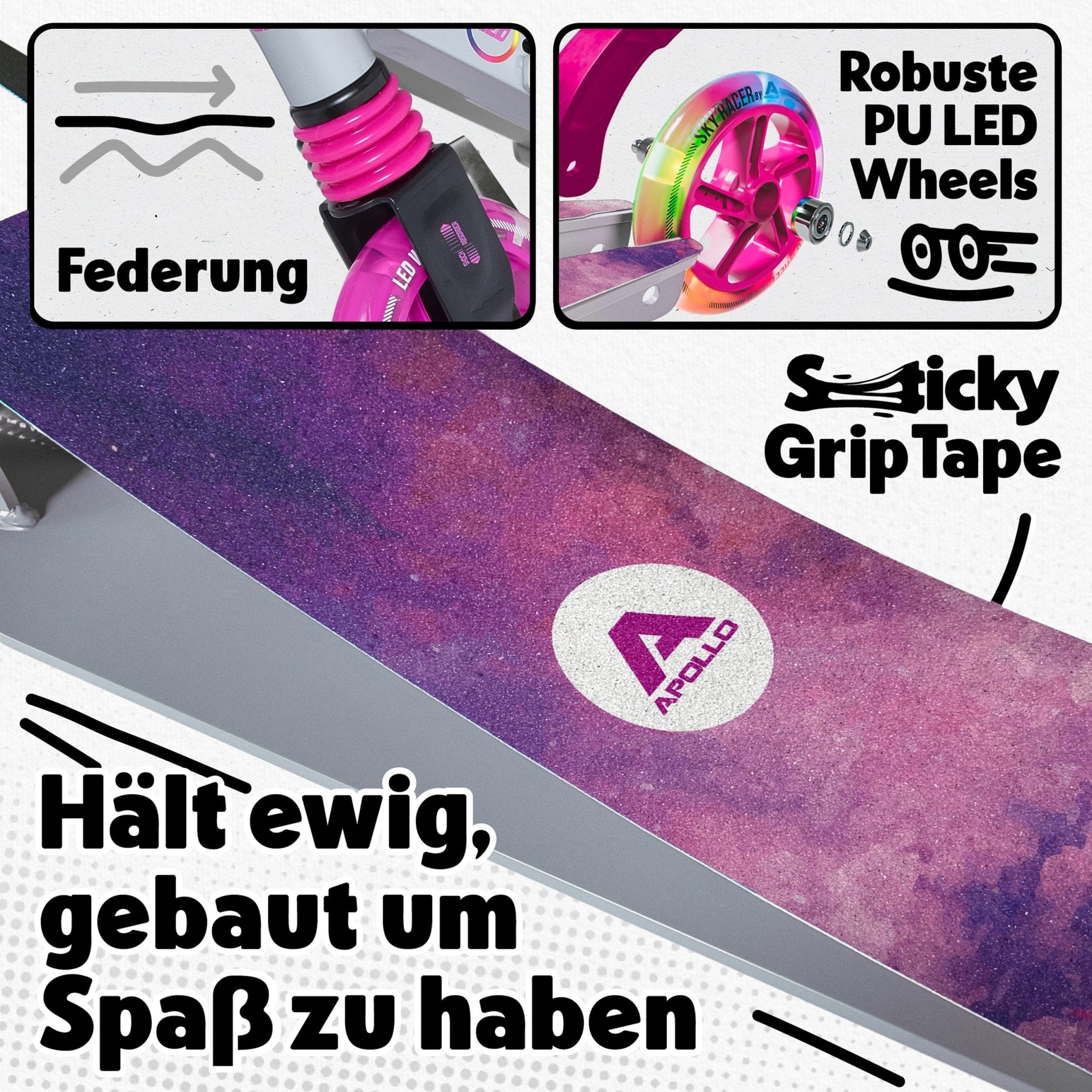 Apollo - 145mm City Scooter mit Federung "Skyracer" klappbar und höhenverstellbar - Starlight