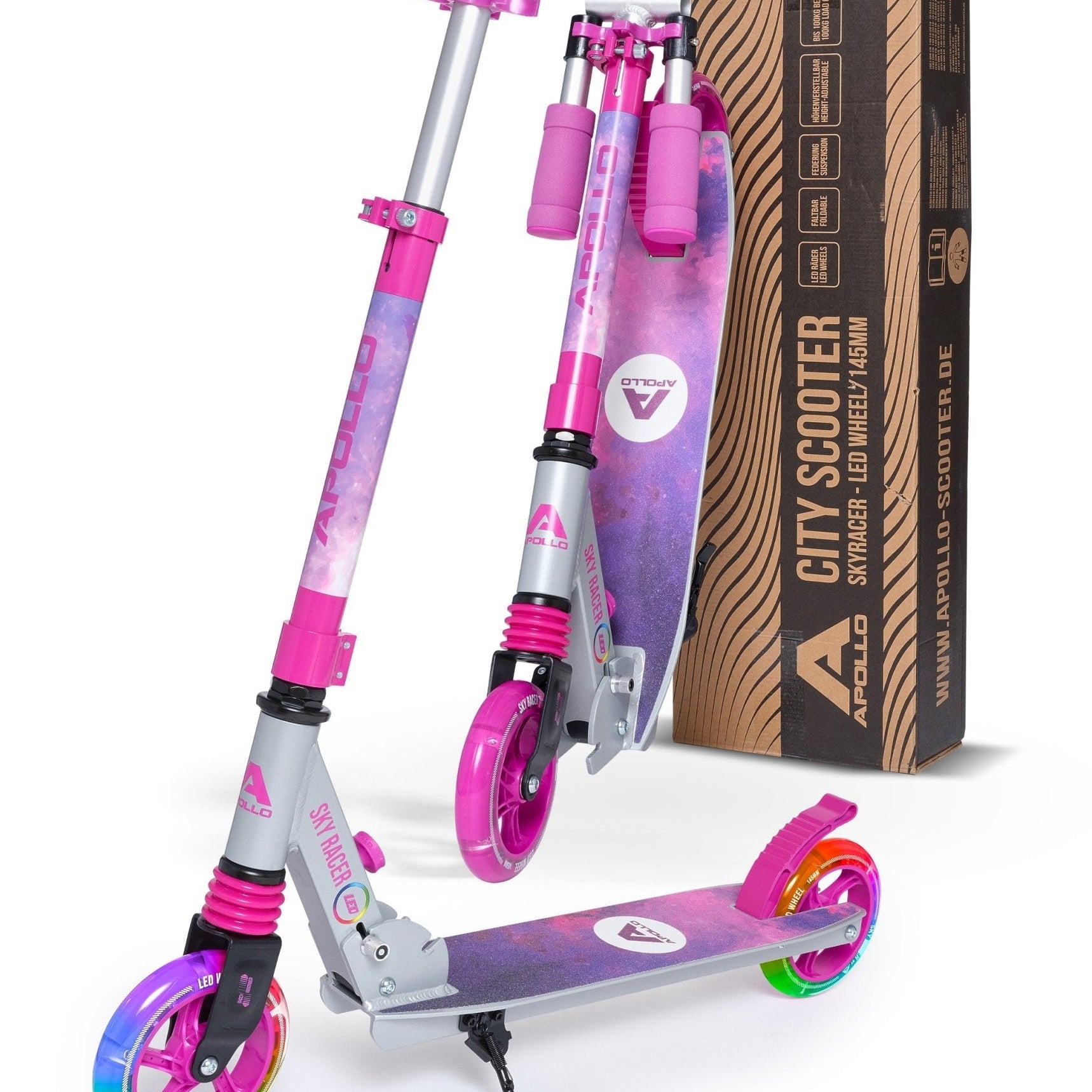 Apollo 145mm City Scooter mit Federung "Skyracer" klappbar und höhenverstellbar Starlight
