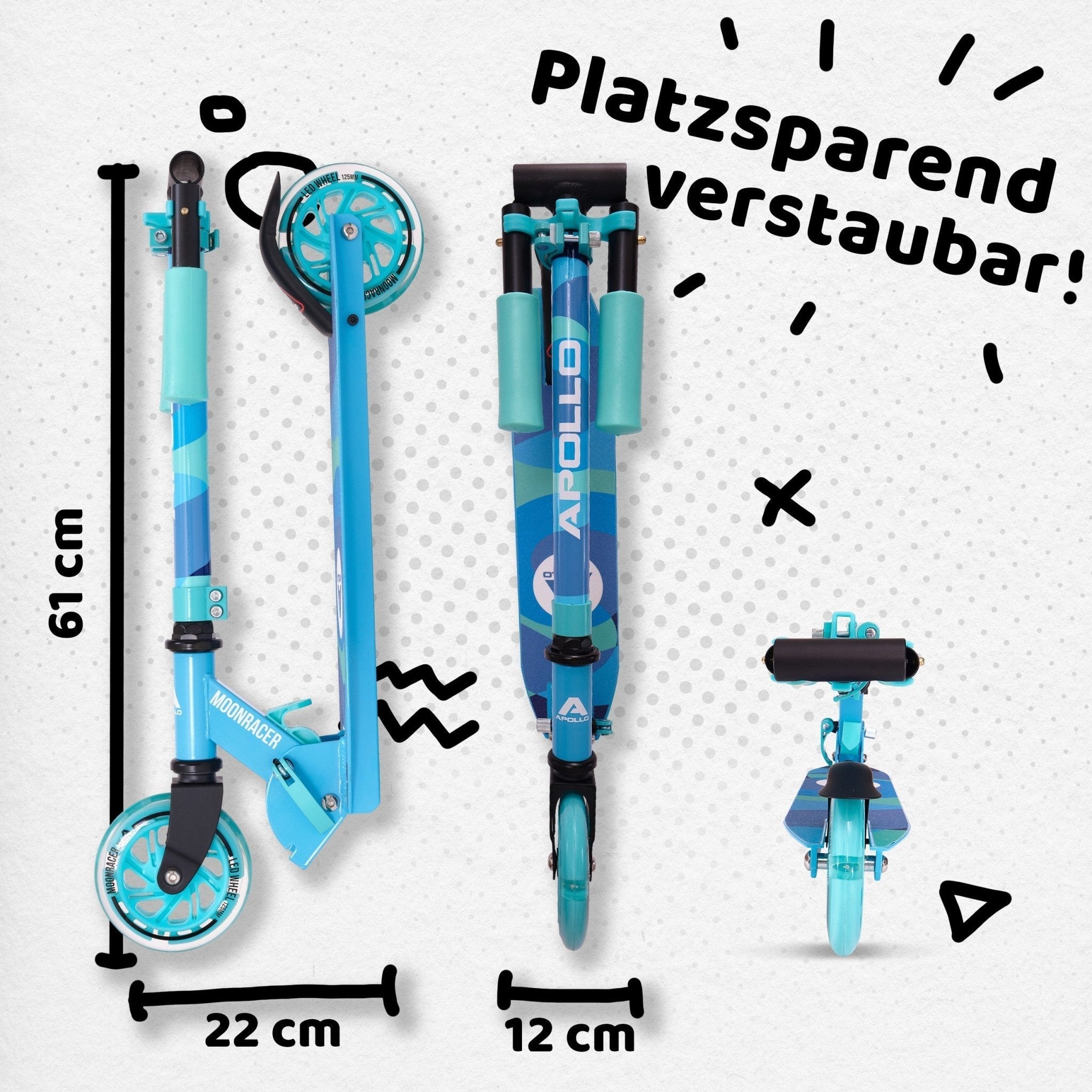 Apollo - Scooter LED - "Moonracer" City Scooter Kinder mit Federung - Mint