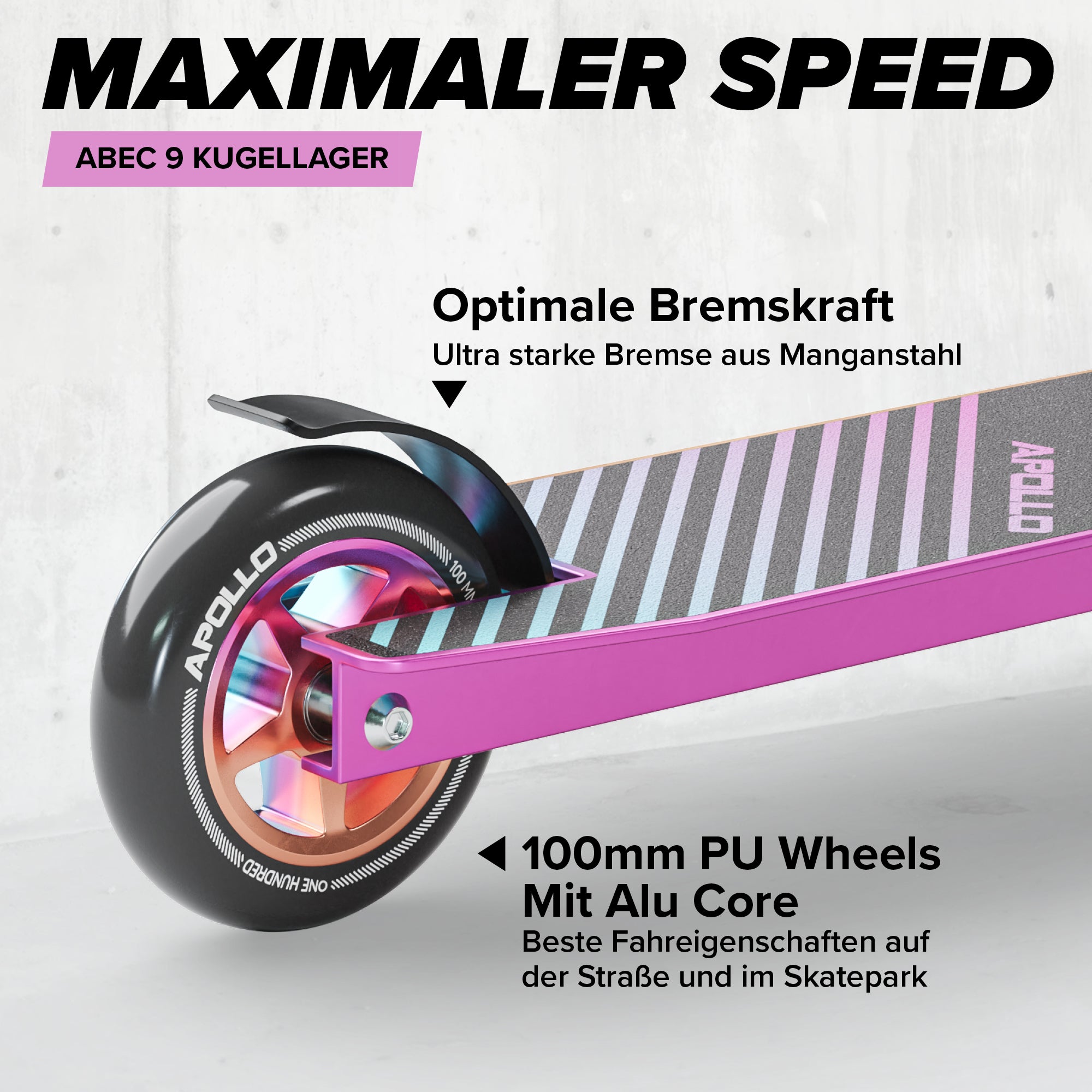 Apollo - Stunt Scooter - Genius Pro Robuster Kinder Scooter mit ABEC 9 Kugellager - Rainbow