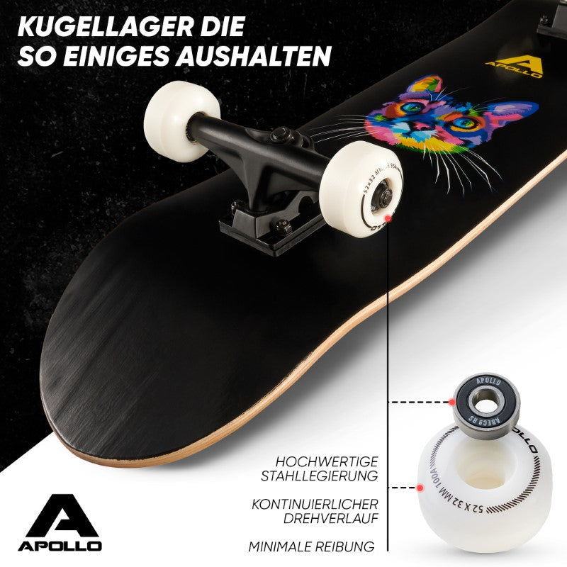 Apollo - Skateboard - Cat - 7-lagiges Holz-Komplettboard mit ABEC 7 -