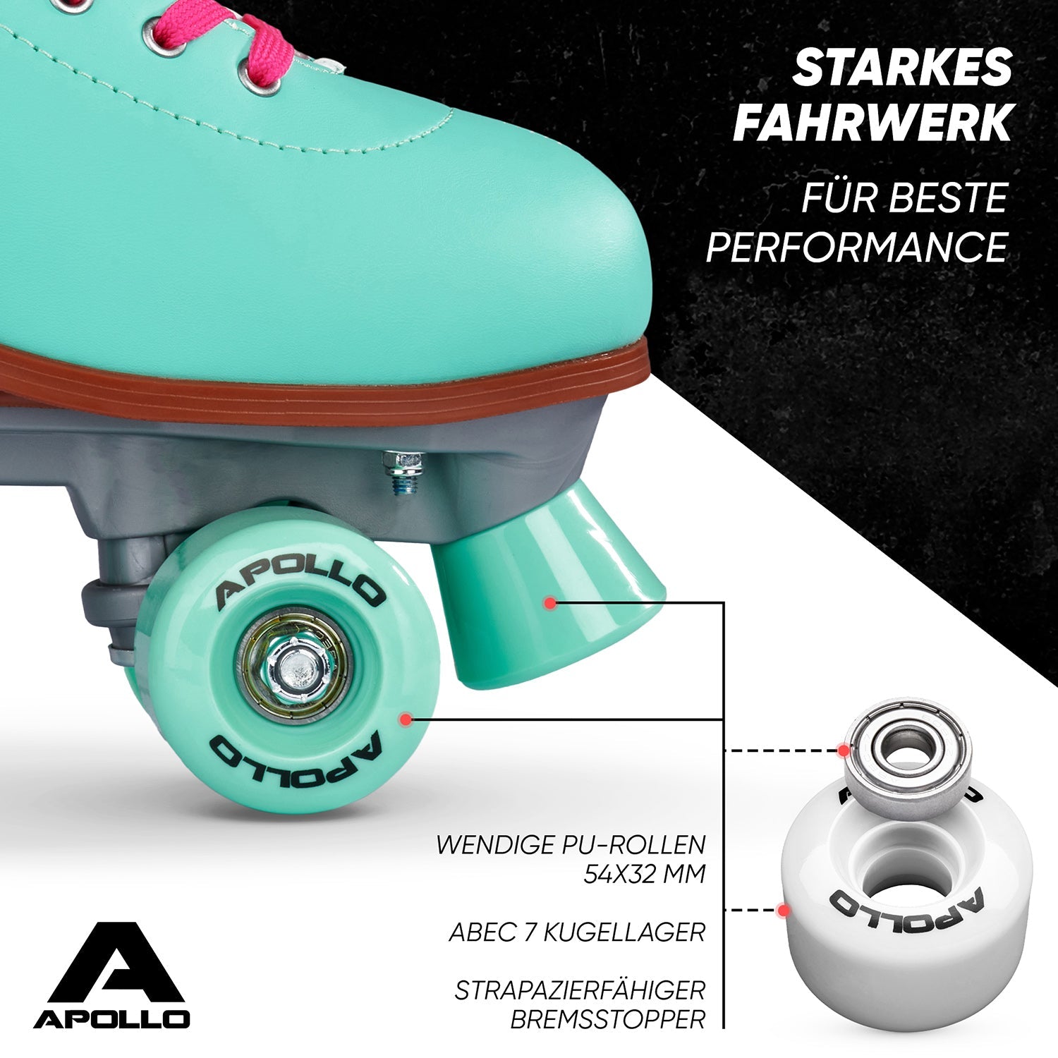 Apollo - Classic Roller Rollschuhe für Kinder und Erwachsene - Lagoon -