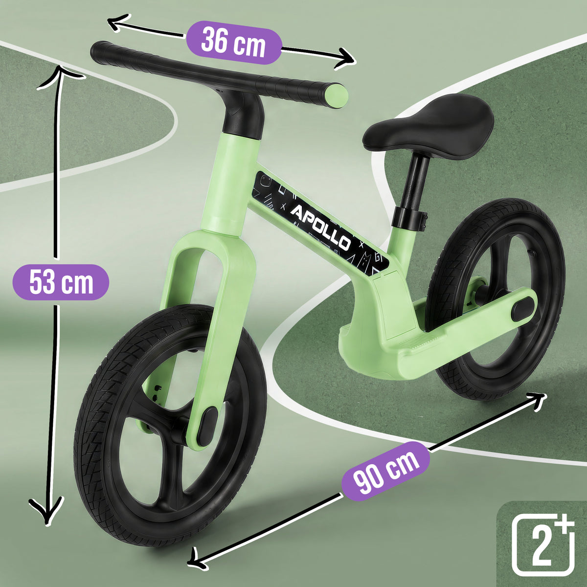 Apollo Funsport CH Trailbuddy LED Laufrad für Kinder ab 2 Jahre – 12 Zoll Kinderlaufrad mit Beleuchtung Green