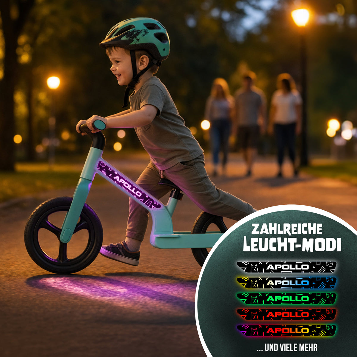 Apollo Funsport CH Trailbuddy LED Laufrad für Kinder ab 2 Jahre – 12 Zoll Kinderlaufrad mit Beleuchtung Mint