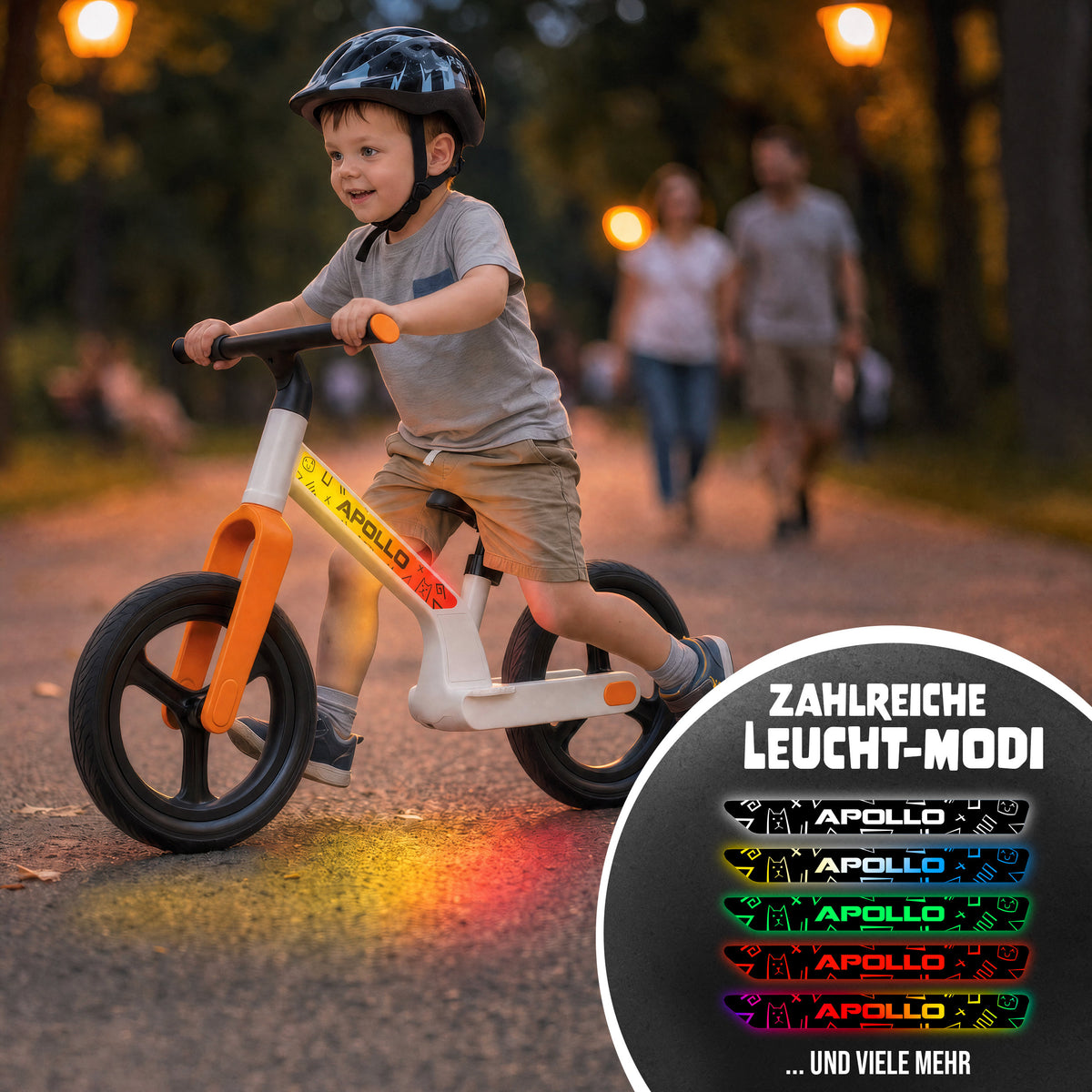 Apollo Funsport CH Trailbuddy LED Laufrad für Kinder ab 2 Jahre – 12 Zoll Kinderlaufrad mit Beleuchtung White