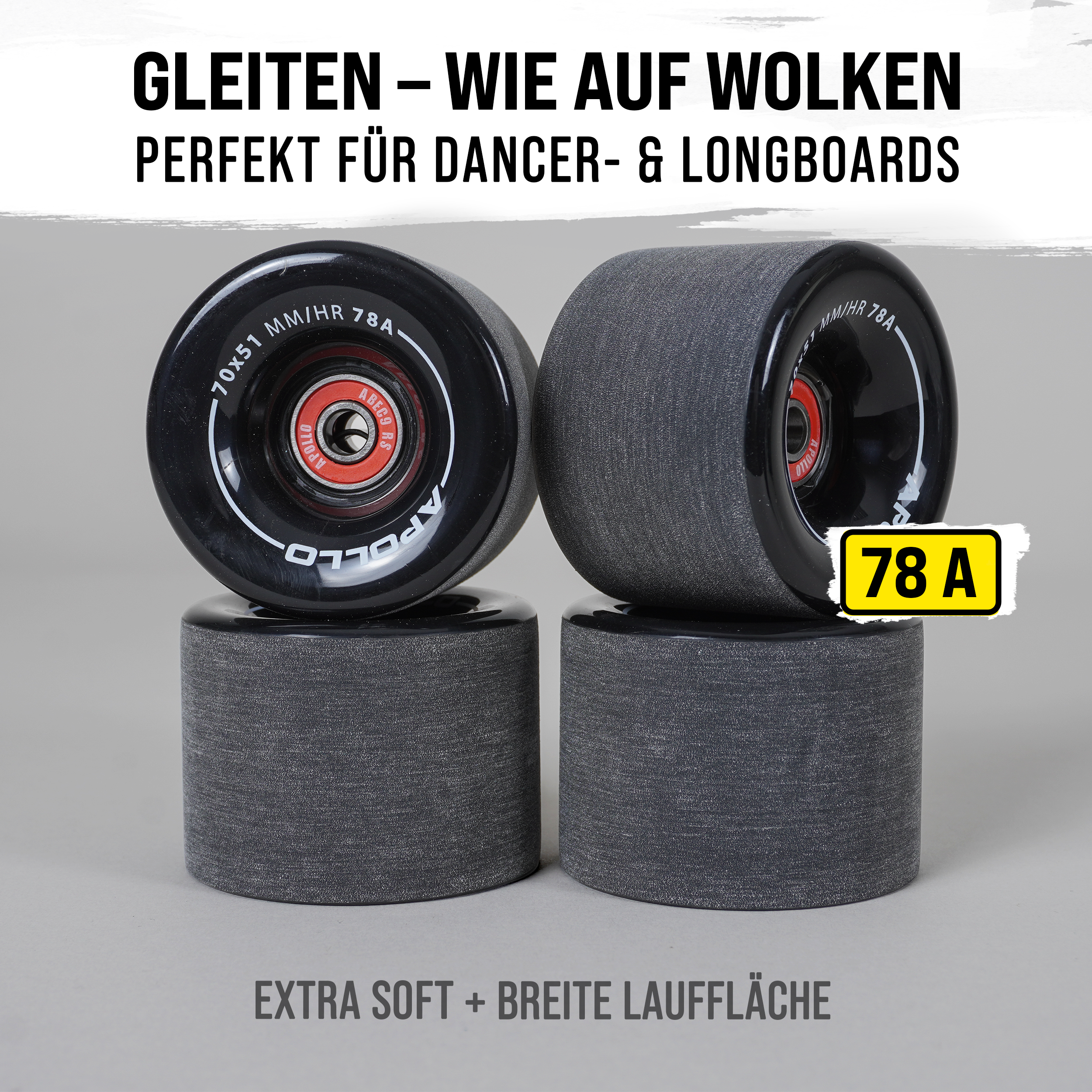Apollo Funsport CH Apollo Black Longboard & Skateboard Wheels Black - 70 x 51