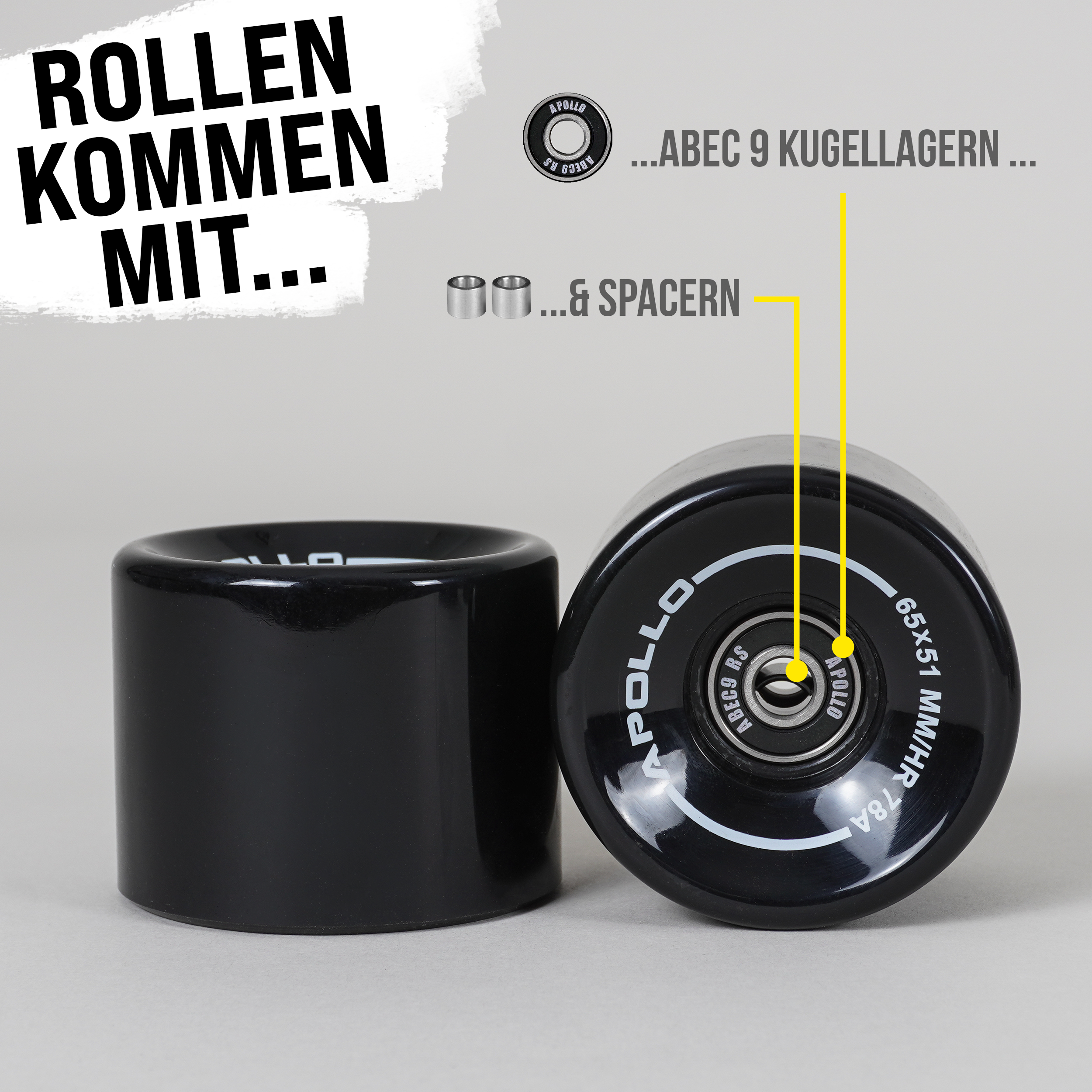 Apollo Funsport CH Apollo Black Longboard & Skateboard Wheels Black - 65 x 51