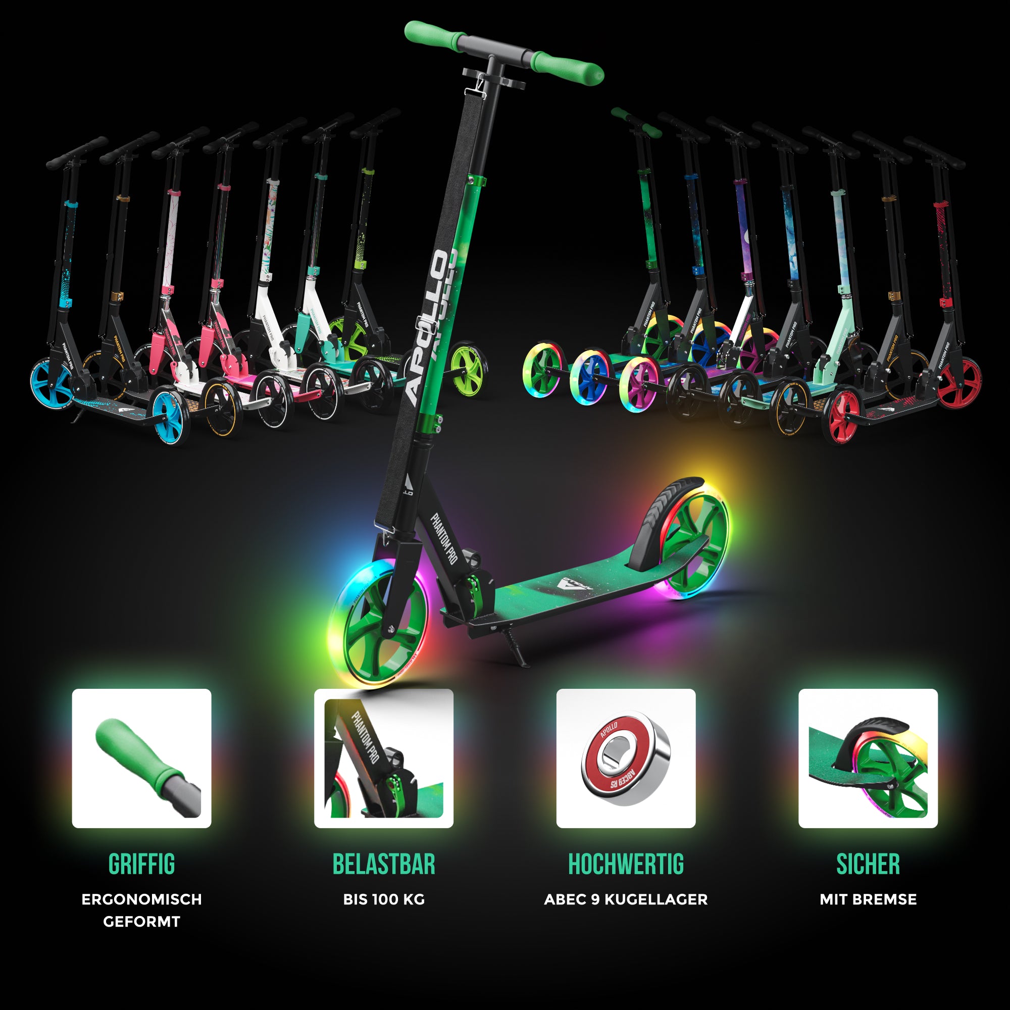 Apollo Klappbarer City Roller für Kinder "Phantom" höhenverstellbarer Tretroller Meteor