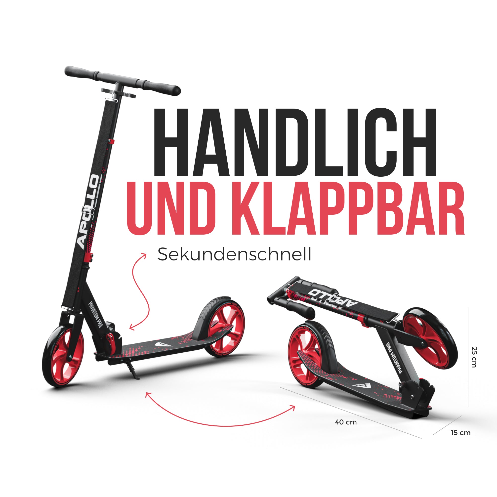 Apollo Klappbarer City Roller für Kinder "Phantom" höhenverstellbarer Tretroller Rot
