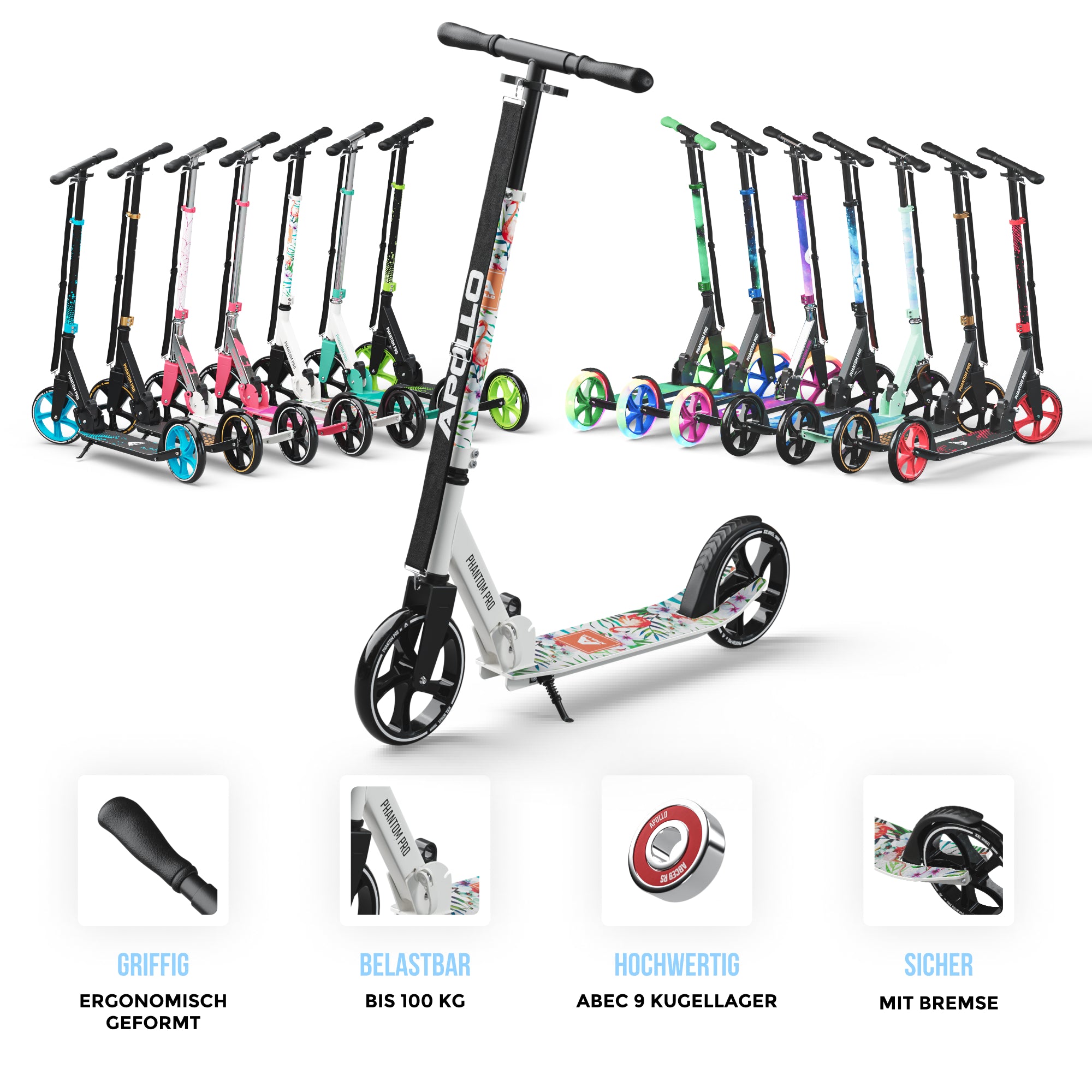 Apollo Klappbarer City Roller für Kinder "Phantom" höhenverstellbarer Tretroller Flamingo