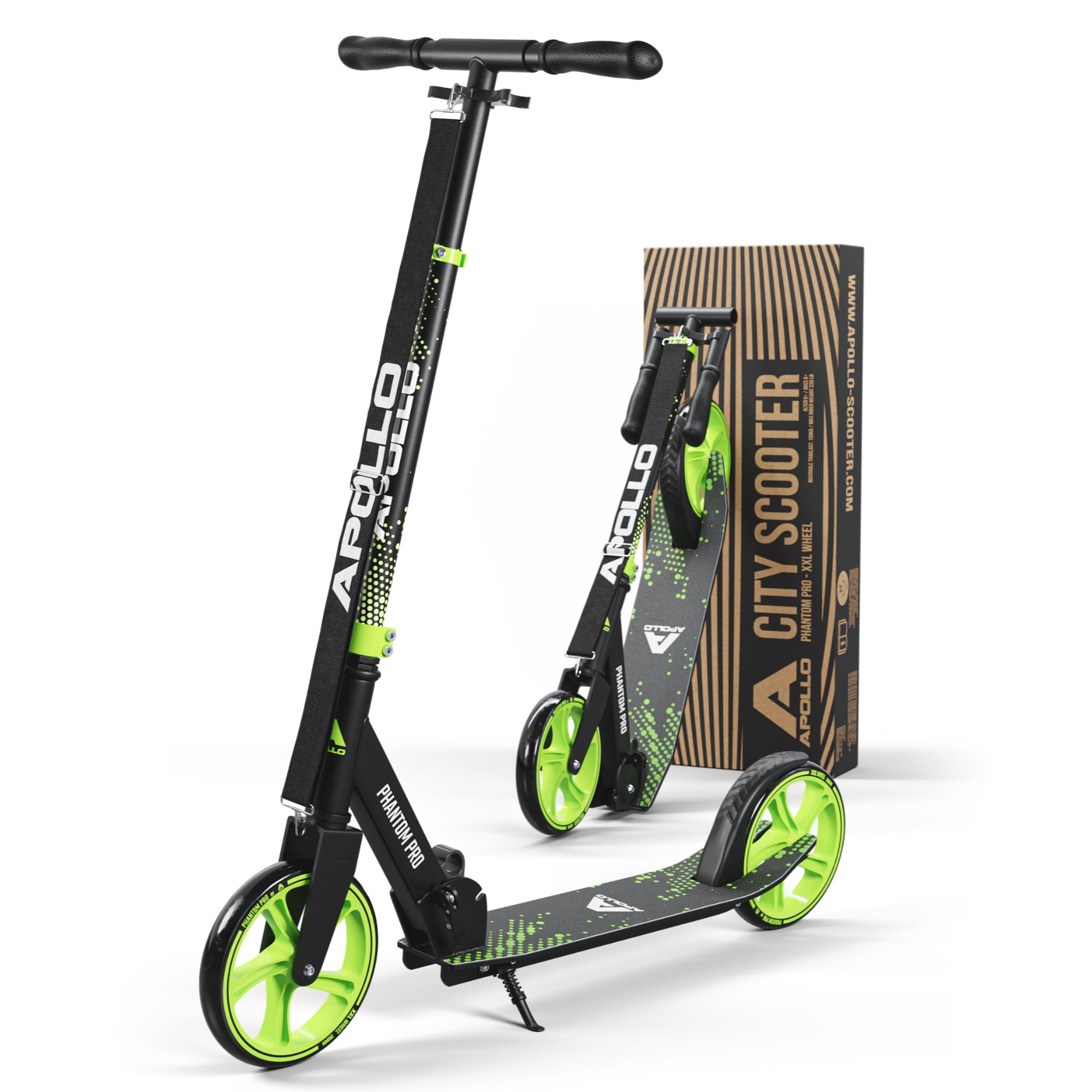 Apollo Klappbarer City Roller für Kinder "Phantom" höhenverstellbarer Tretroller Grün