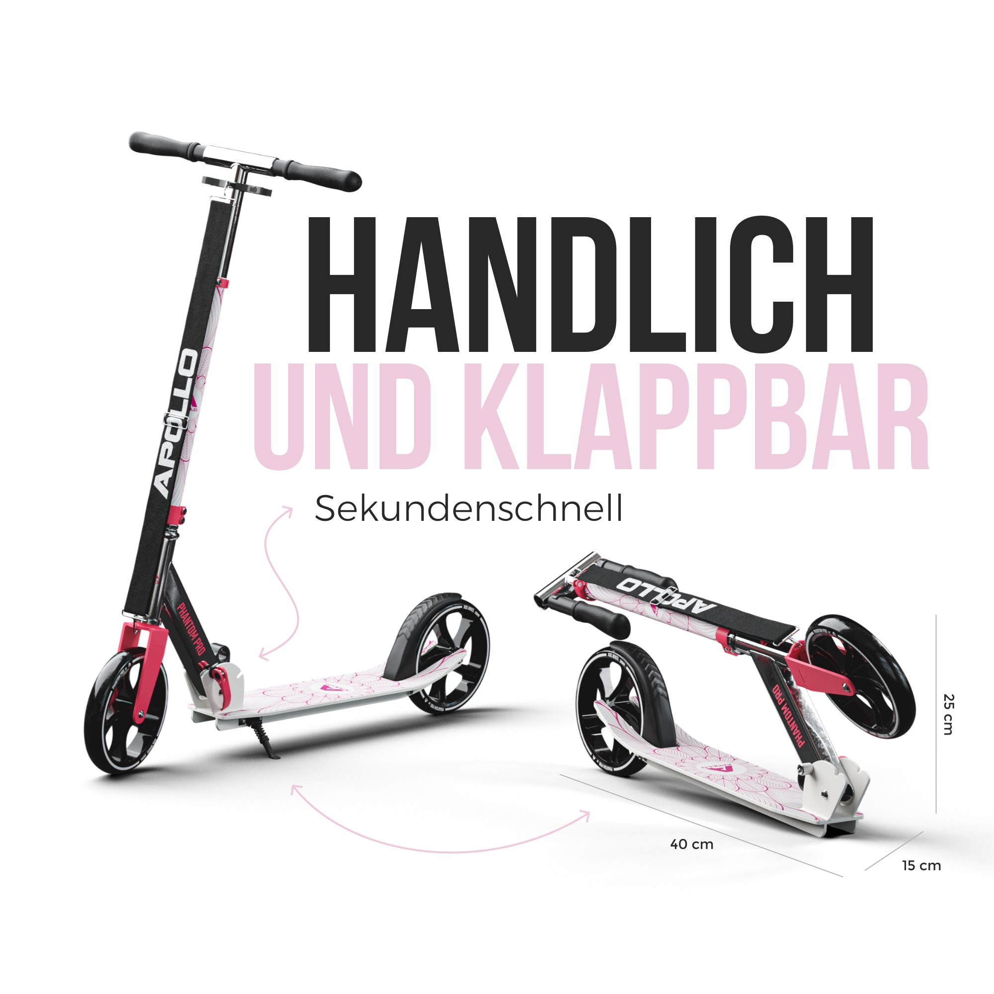 Apollo Klappbarer City Roller für Kinder "Phantom" höhenverstellbarer Tretroller Pink