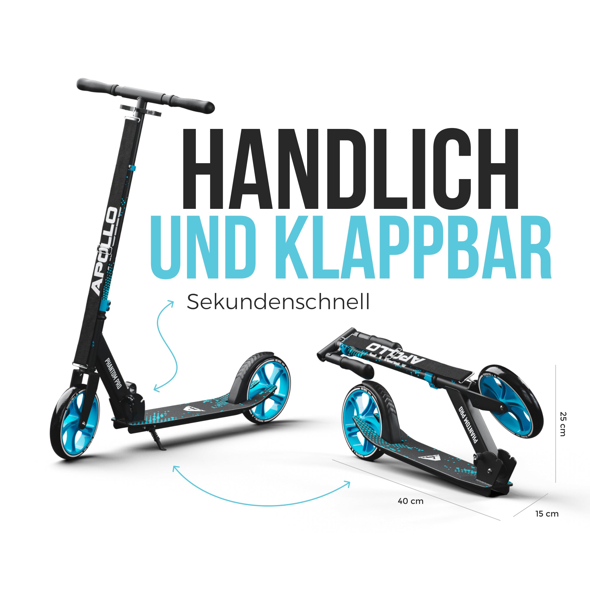 Apollo Klappbarer City Roller für Kinder "Phantom" höhenverstellbarer Tretroller Blau