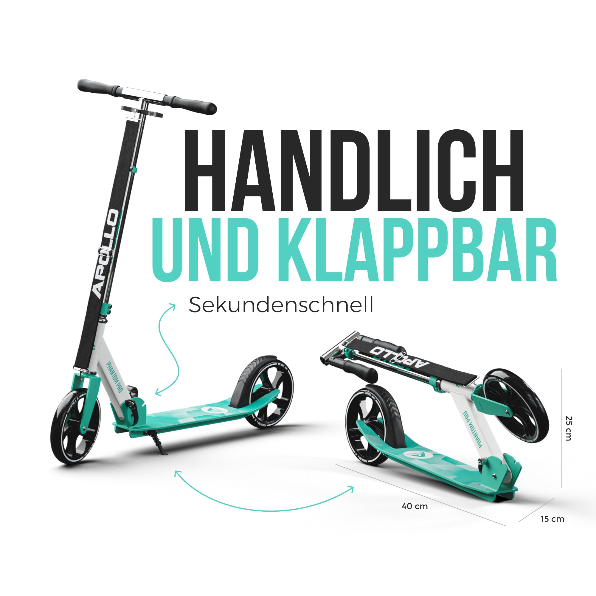 Apollo Klappbarer City Roller für Kinder "Phantom" höhenverstellbarer Tretroller Mint