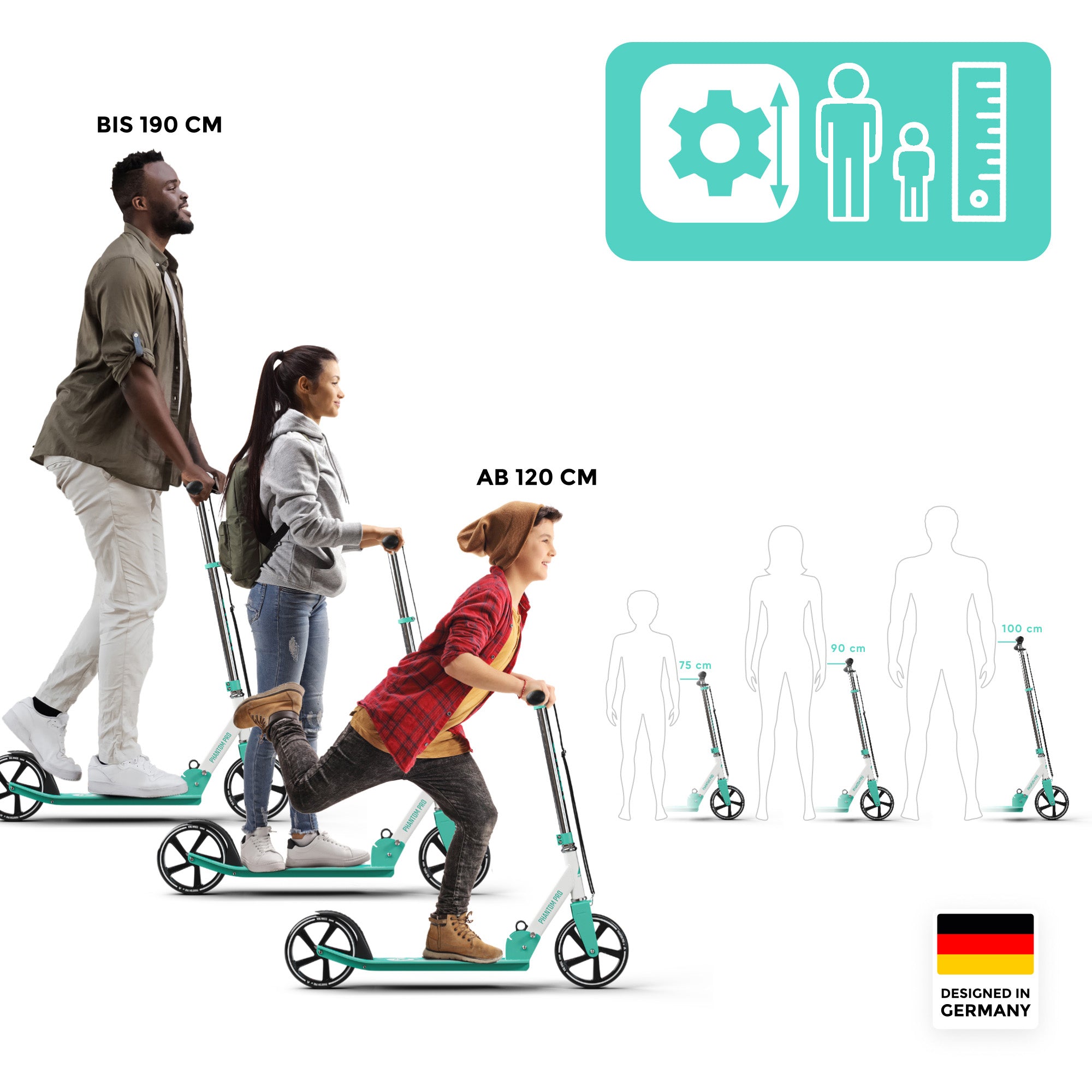 Apollo Klappbarer City Roller für Kinder "Phantom" höhenverstellbarer Tretroller Mint