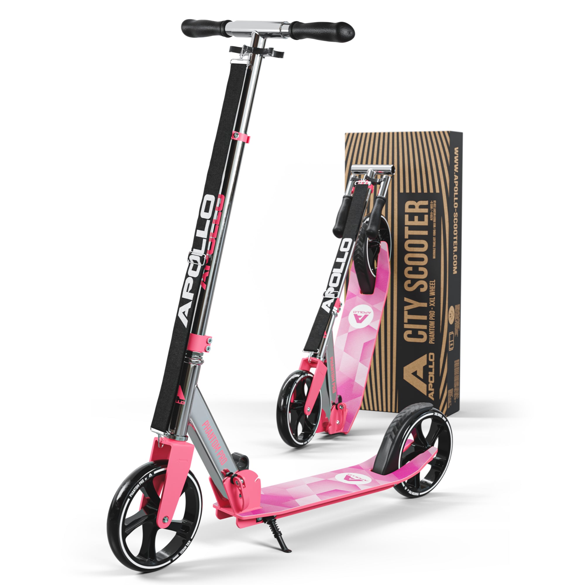 Apollo Klappbarer City Roller für Kinder "Phantom" höhenverstellbarer Tretroller Pink Silber